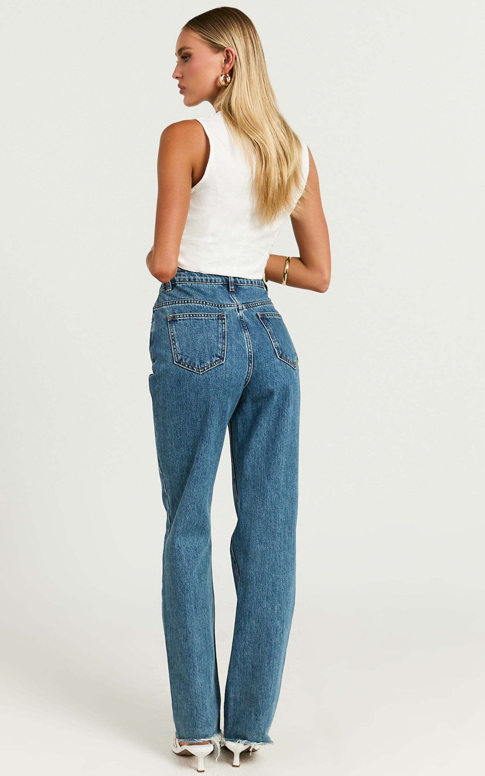 Dexter Jeans - High Waisted Straight Leg Denim Jeans in Dark Blue Wash