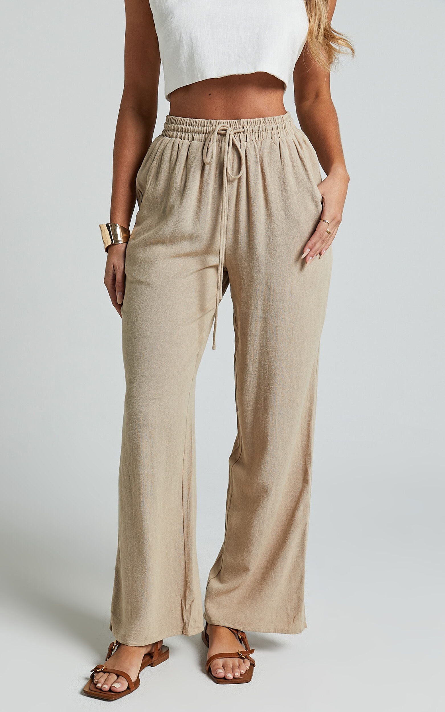 Kala Pants - Mid Waisted Relaxed Elastic Waist Pants in Sand