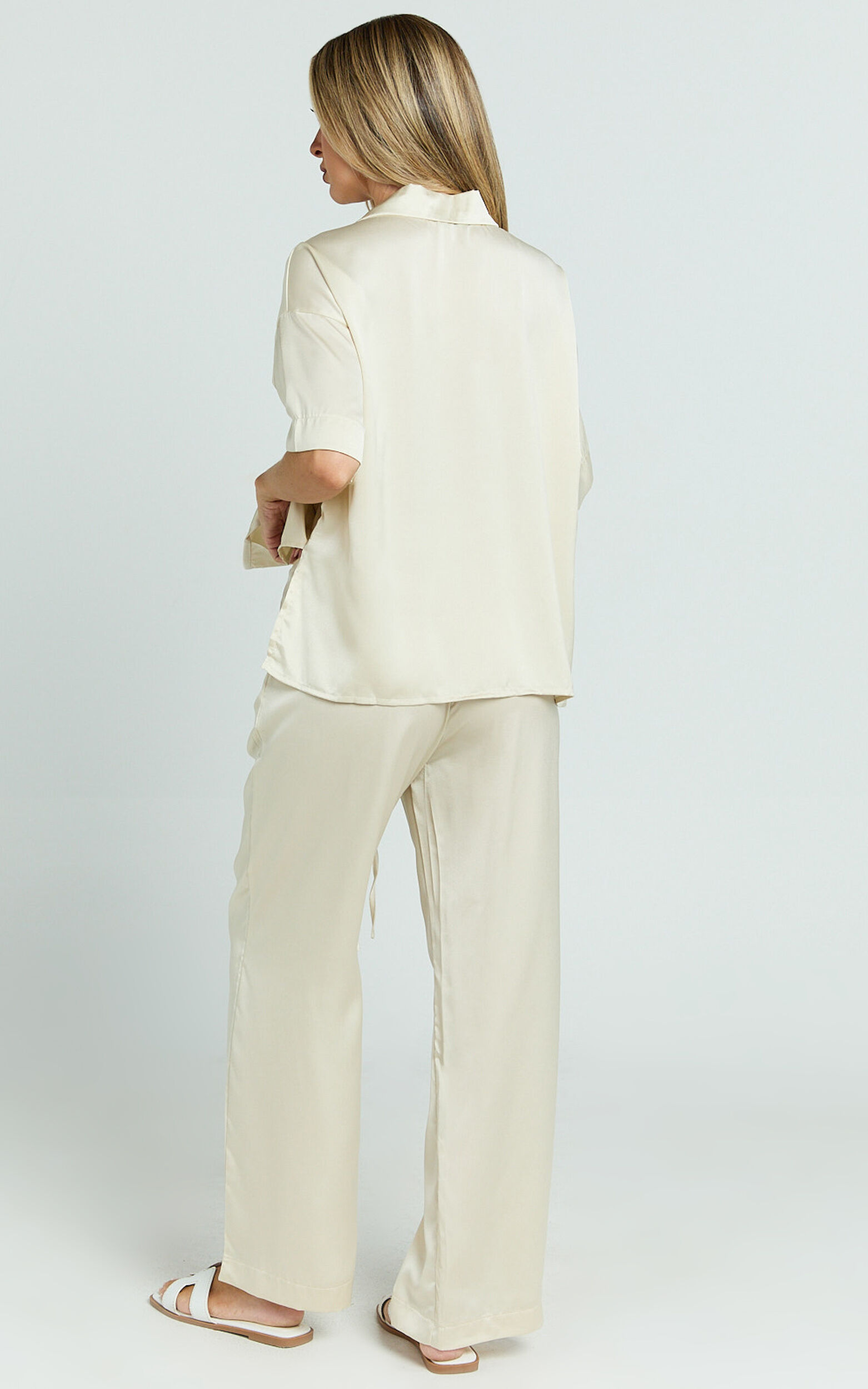 Jinky Pants - Satin Drawstring Pants in Off White