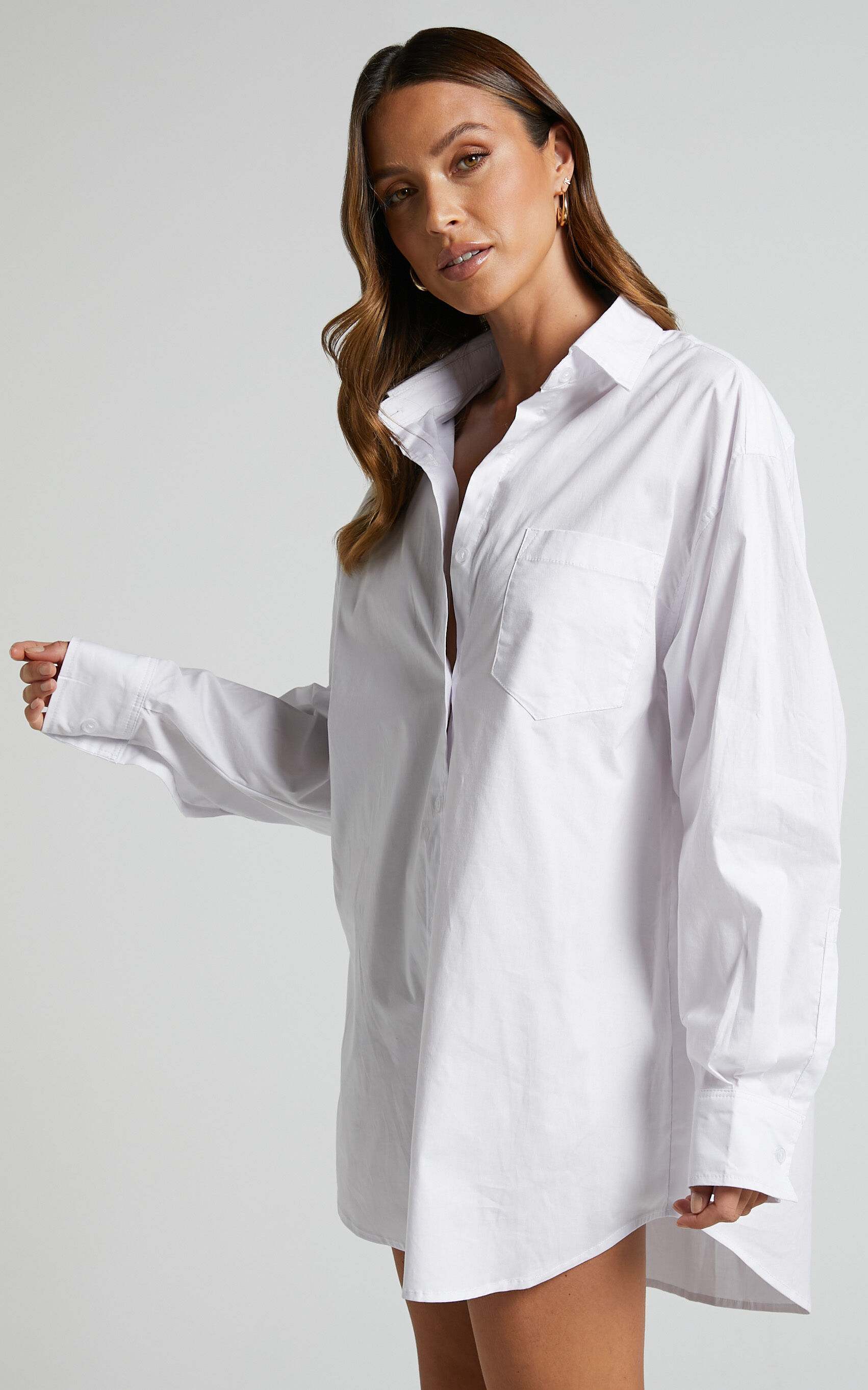 Janaya Mini Dress - Long Sleeve Shirt Dress in White
