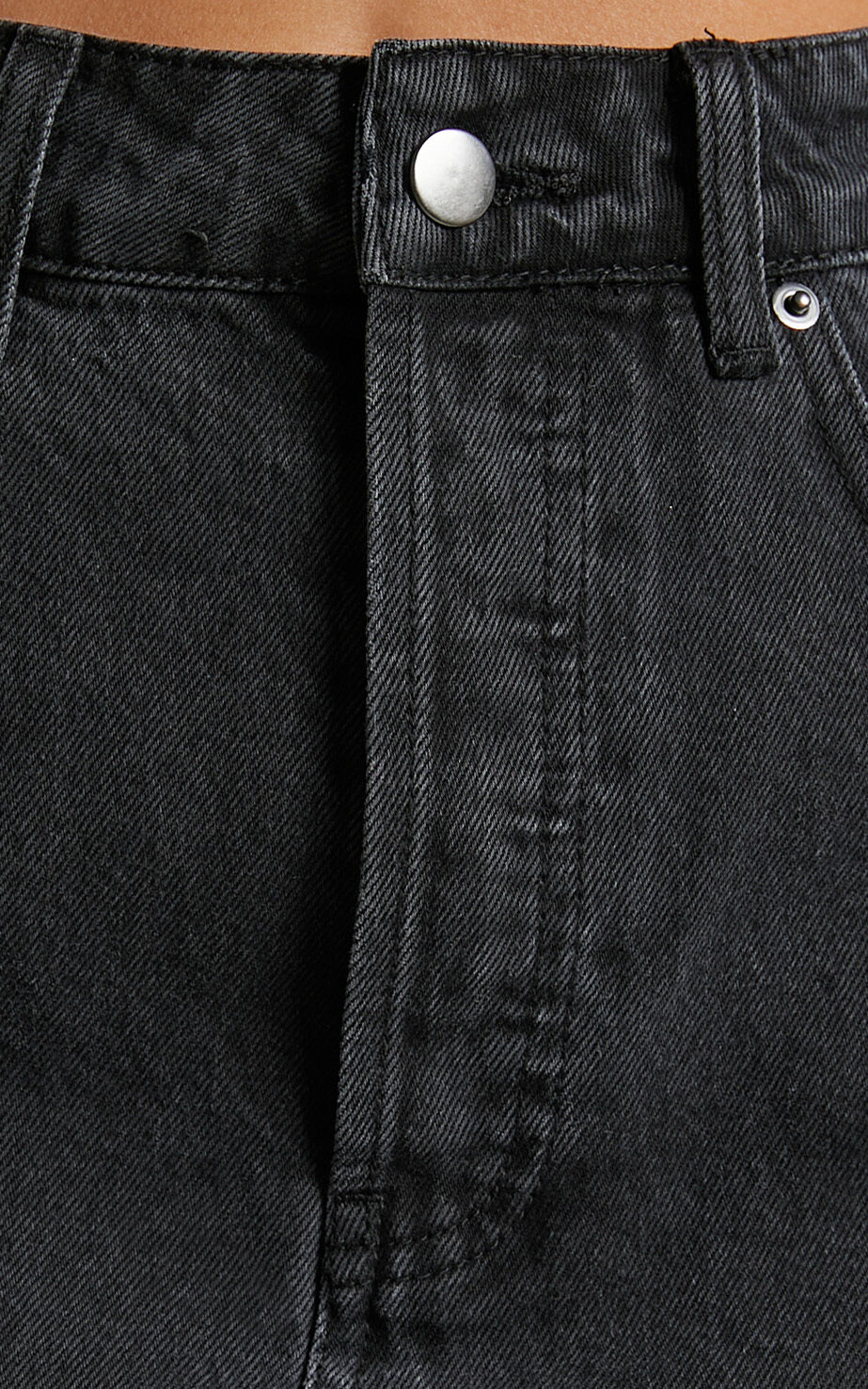 Pieta Mini Skirt - Recycled Cotton Raw Hem Denim Skirt in Washed Black