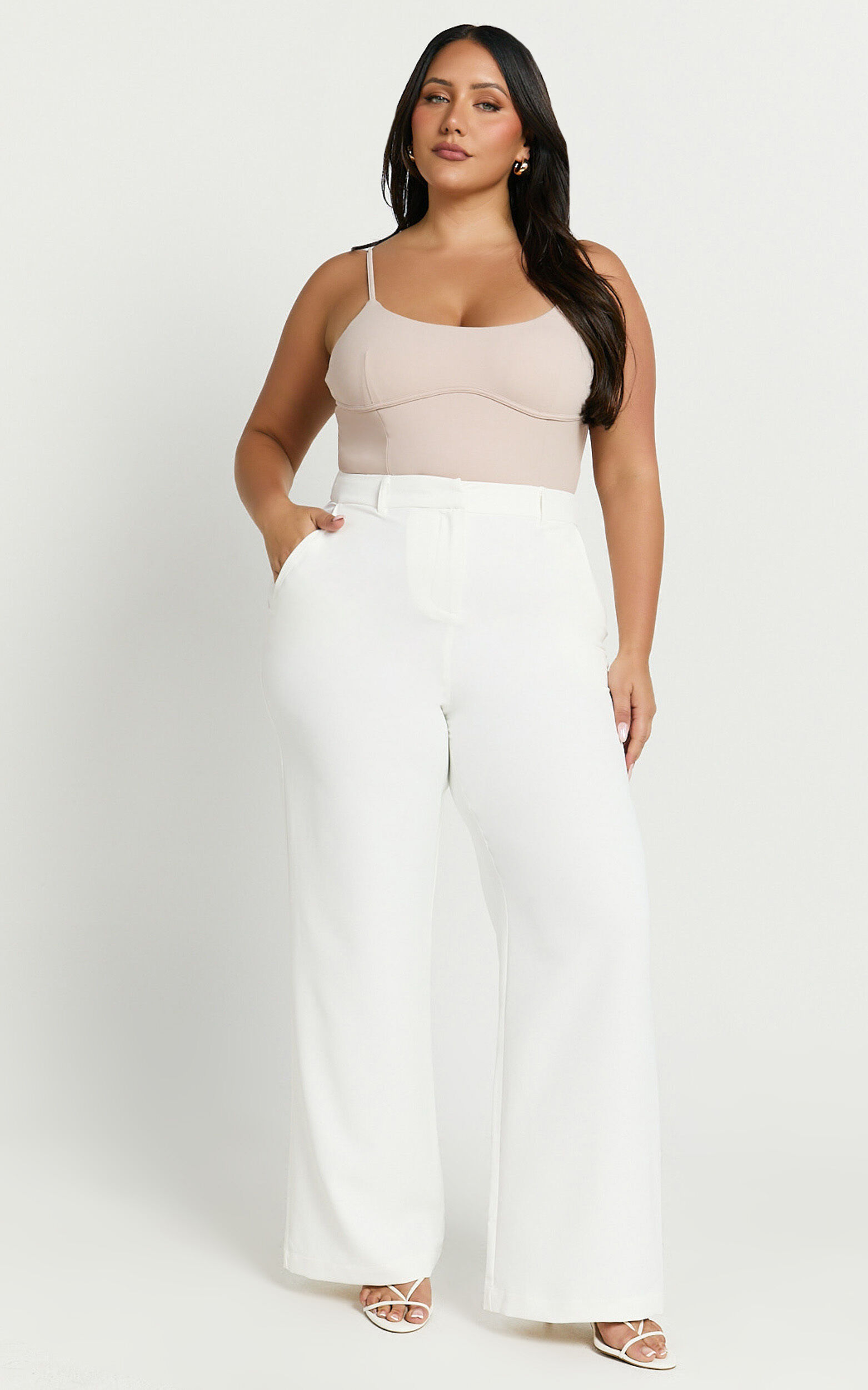 Bonnie Pants - High Waisted Tailored Wide Leg Pants in White