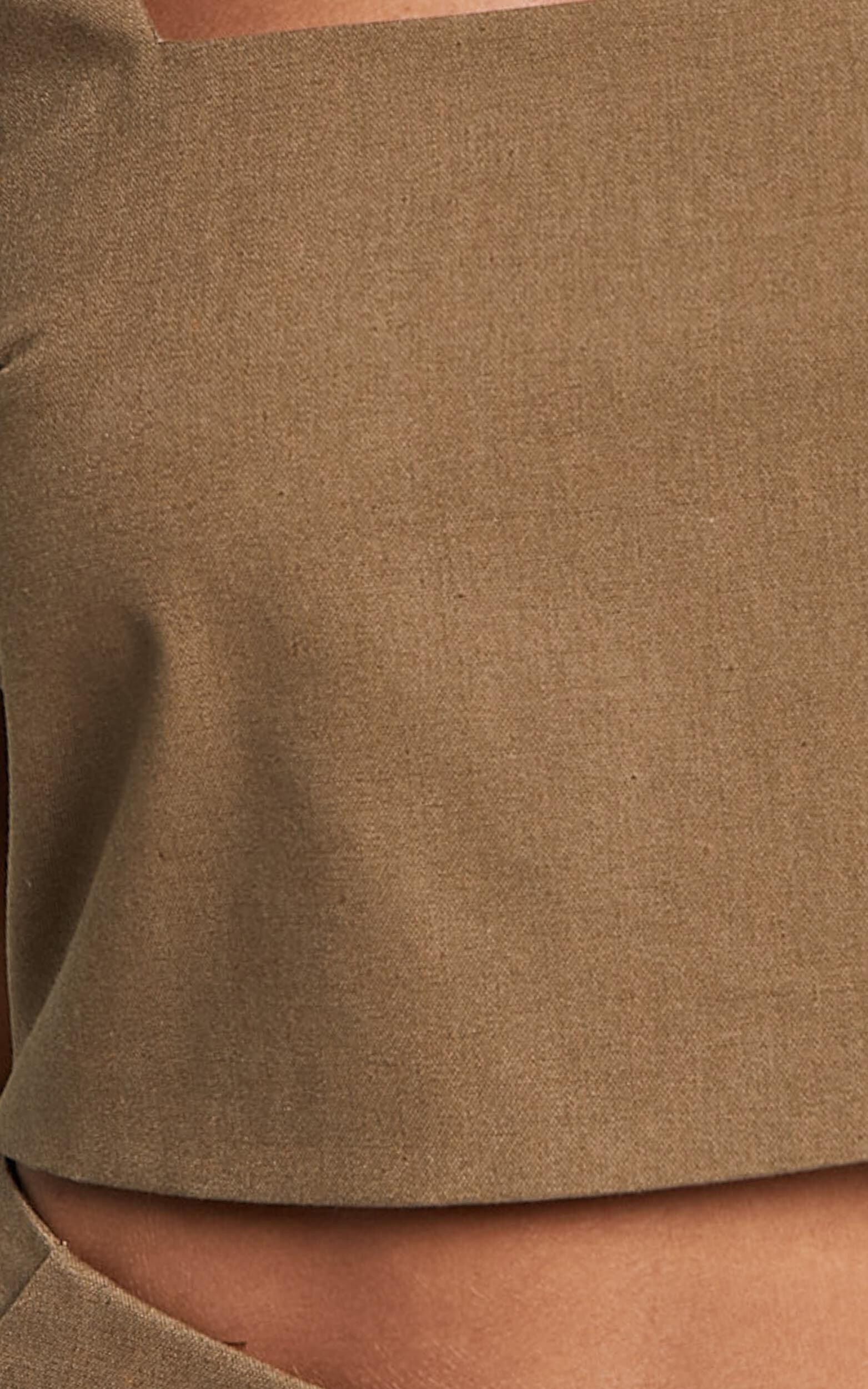 Salvador Two Piece Set - Linen Sleeveless Crop Top and High Waisted Tailored Shorts in Olive