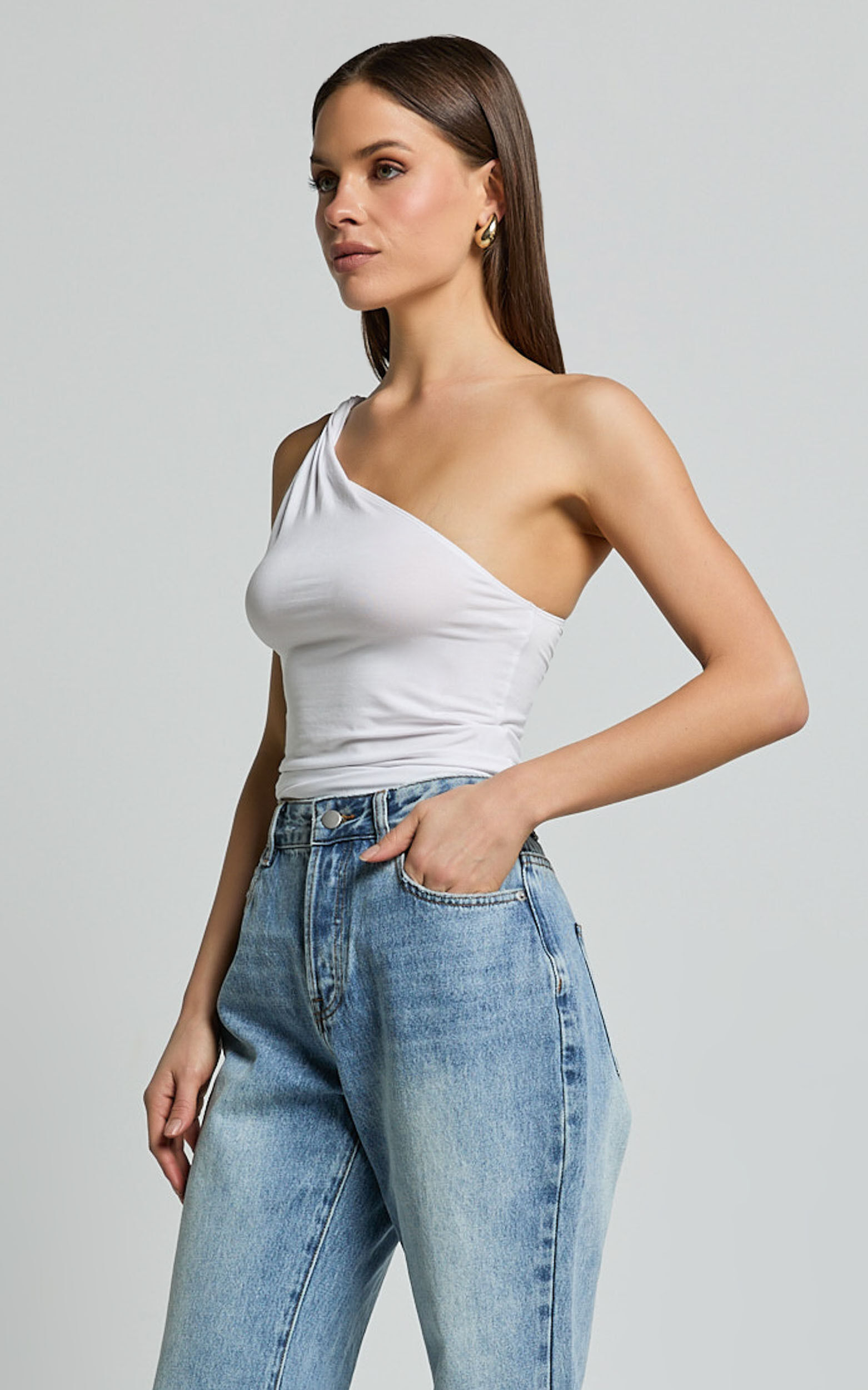 Marinette Top - Twisted One Shoulder Top in White