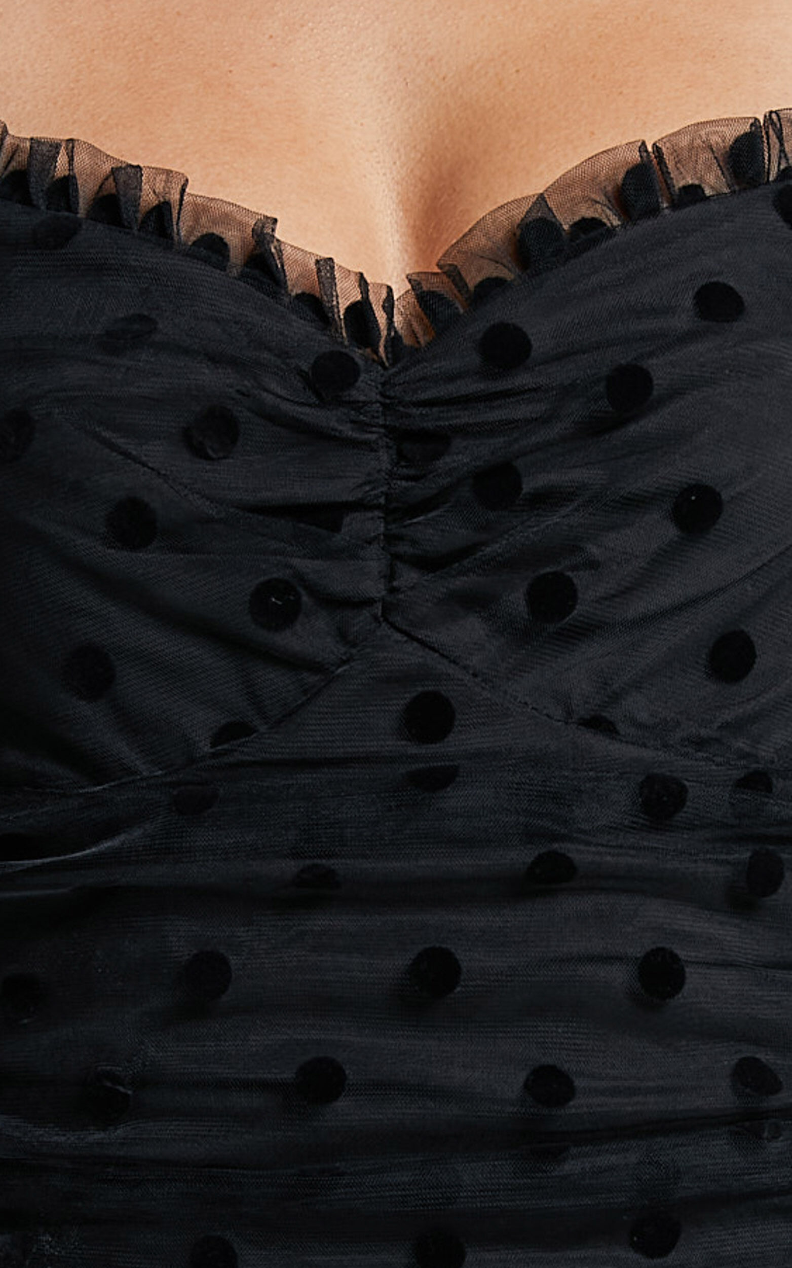 Venetia Bodysuit - Long Sleeve Spot Mesh Bodysuit in Black Spot