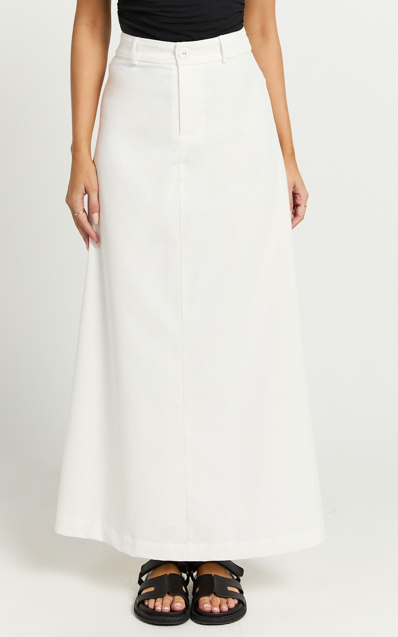 Benjie Maxi Skirt - Tailored Linen High Waisted A Line in White