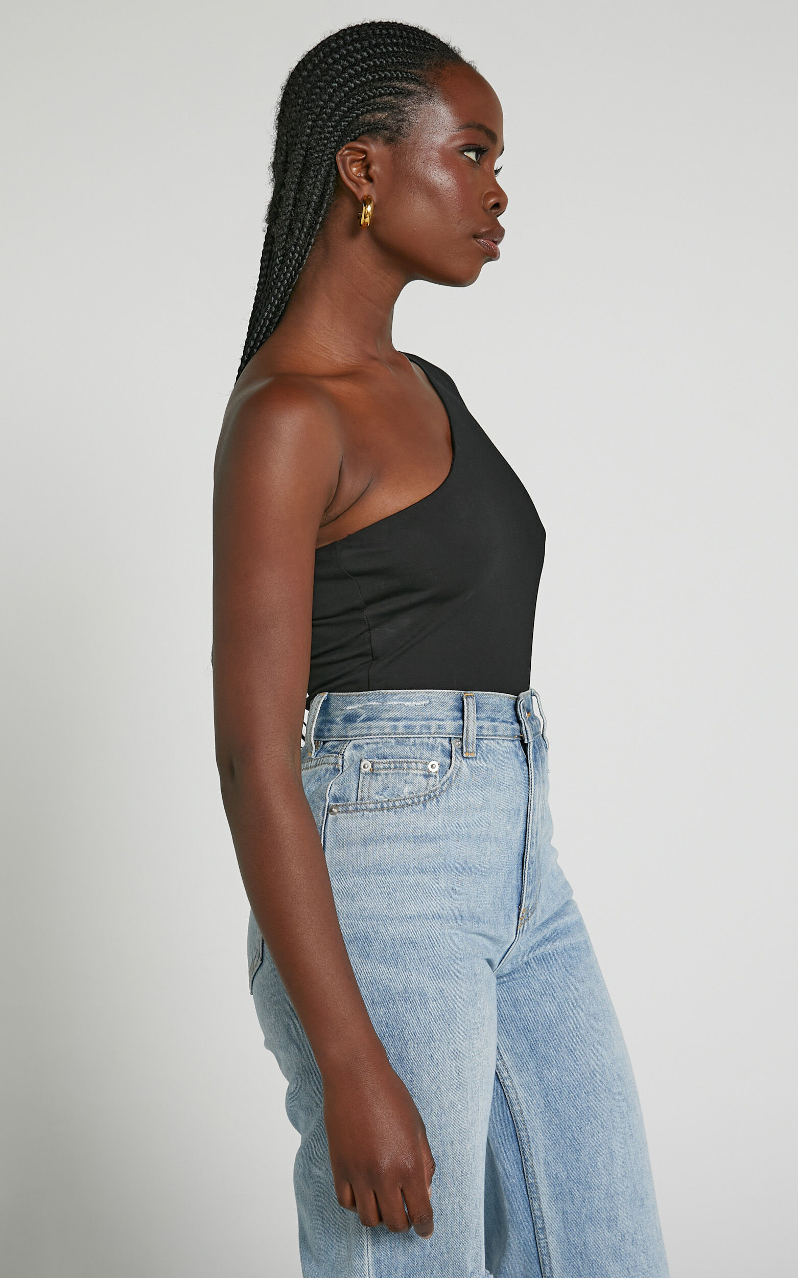 Khanley Bodysuit - One Shoulder Long Sleeve Bodysuit in Black