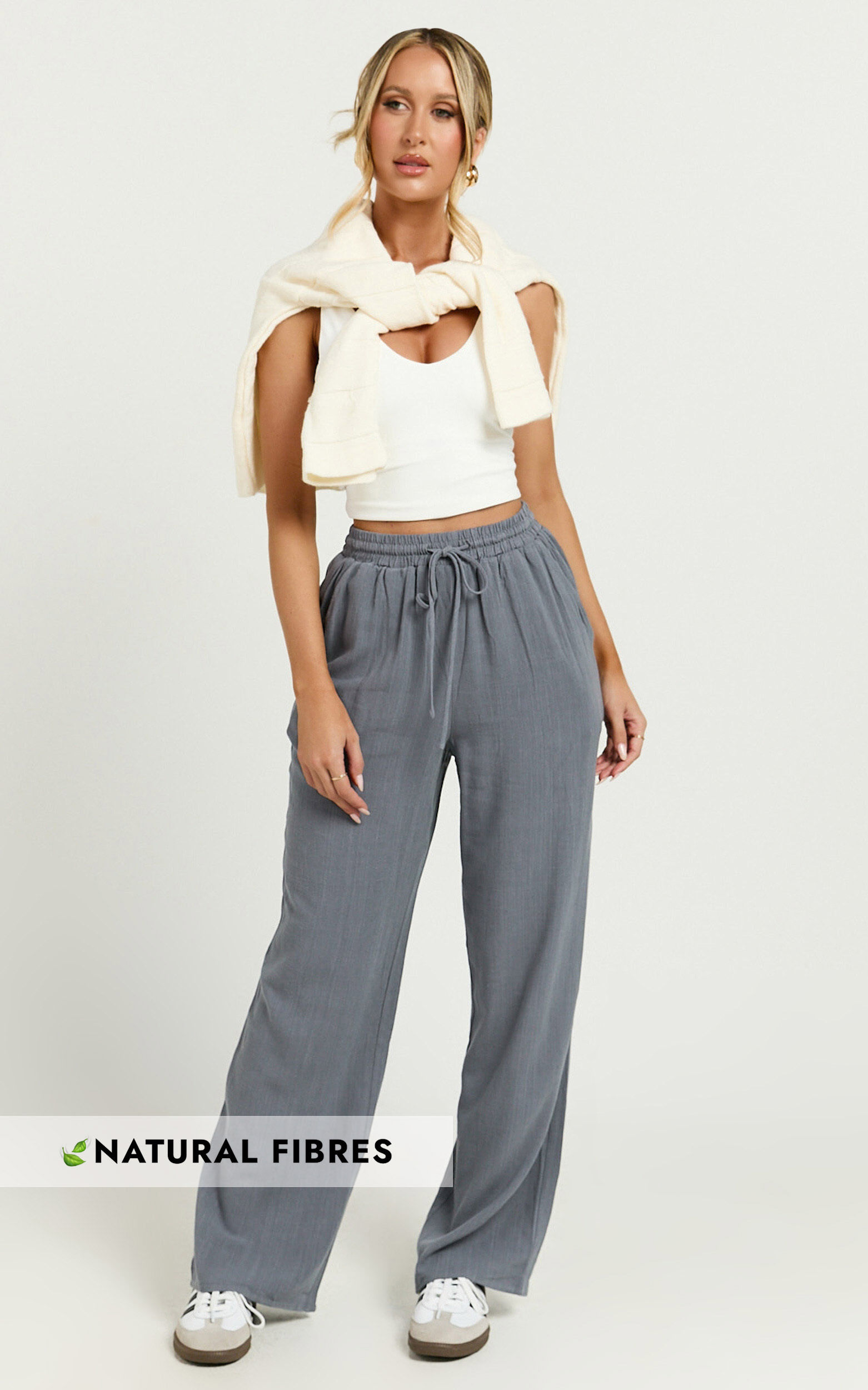 Kala Pants - Mid Waisted Relaxed Elastic Waist Pants in Charcoal