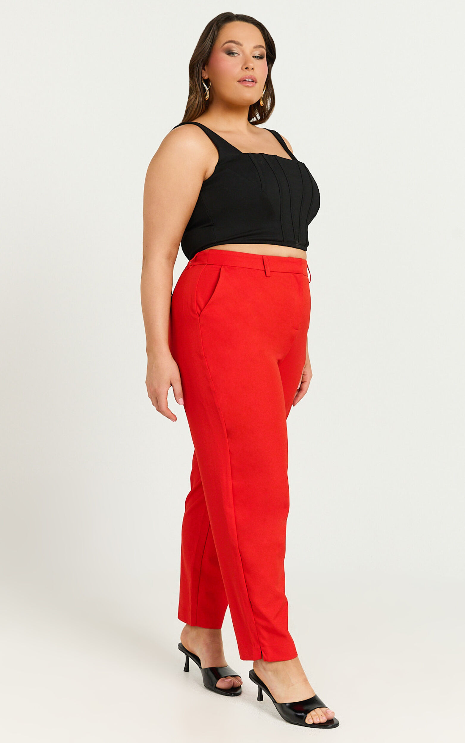 Hermie Pants - High Waisted Cropped Tailored Pants in Red