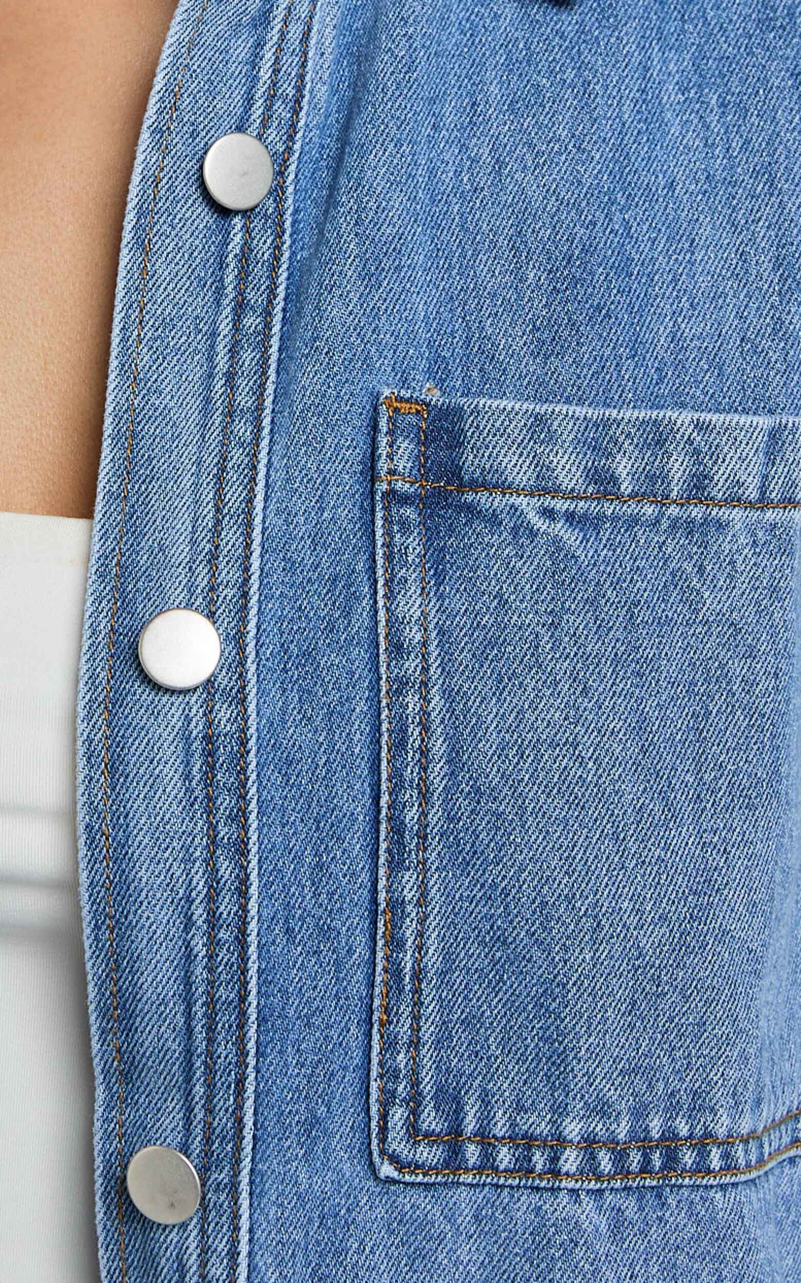 Rhianna Top - Oversized Recycled Denim Short Sleeve Shirt in Mid Blue Wash