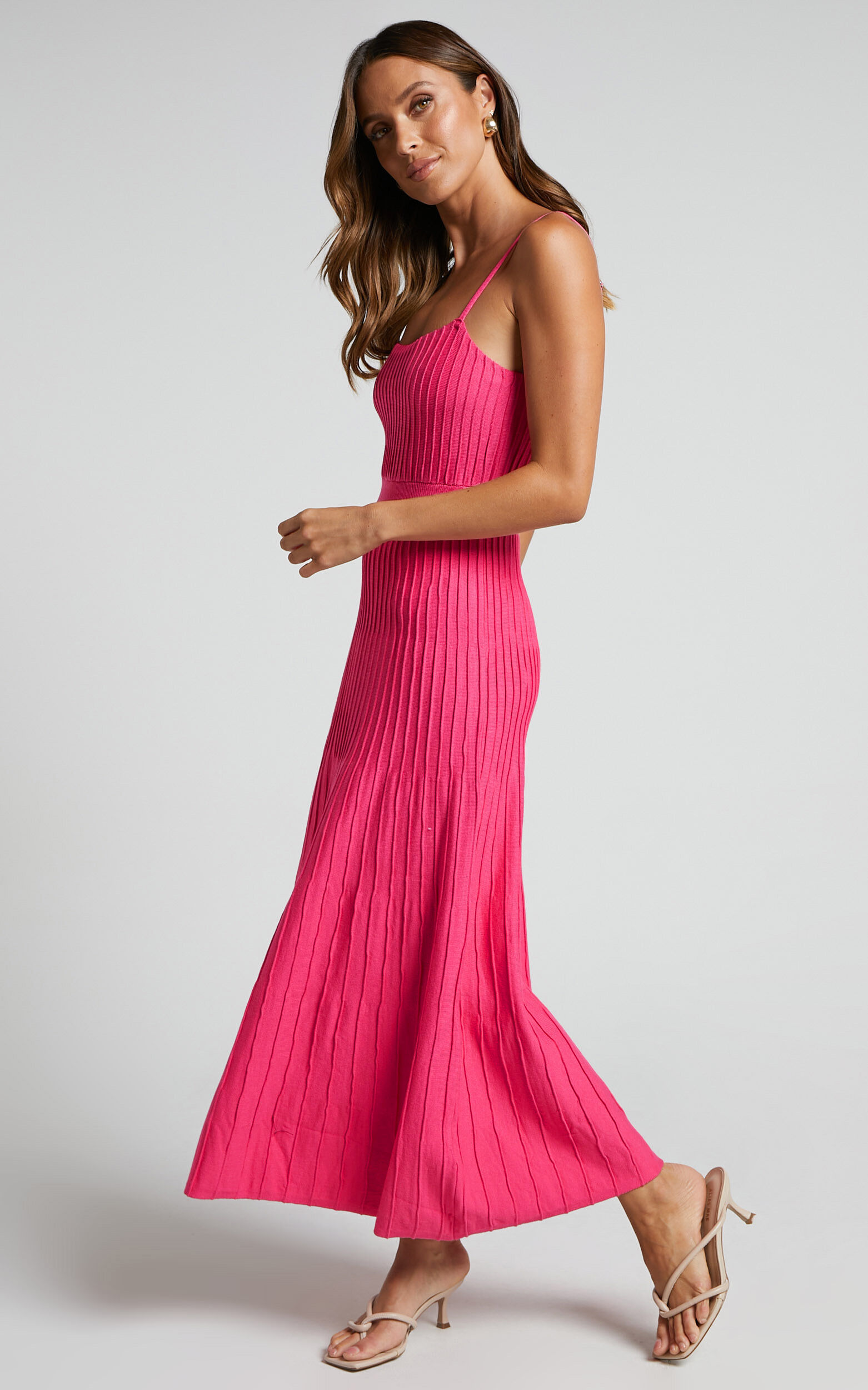 Donissa Midi Dress - Panelled Knit Dress in Hot Pink
