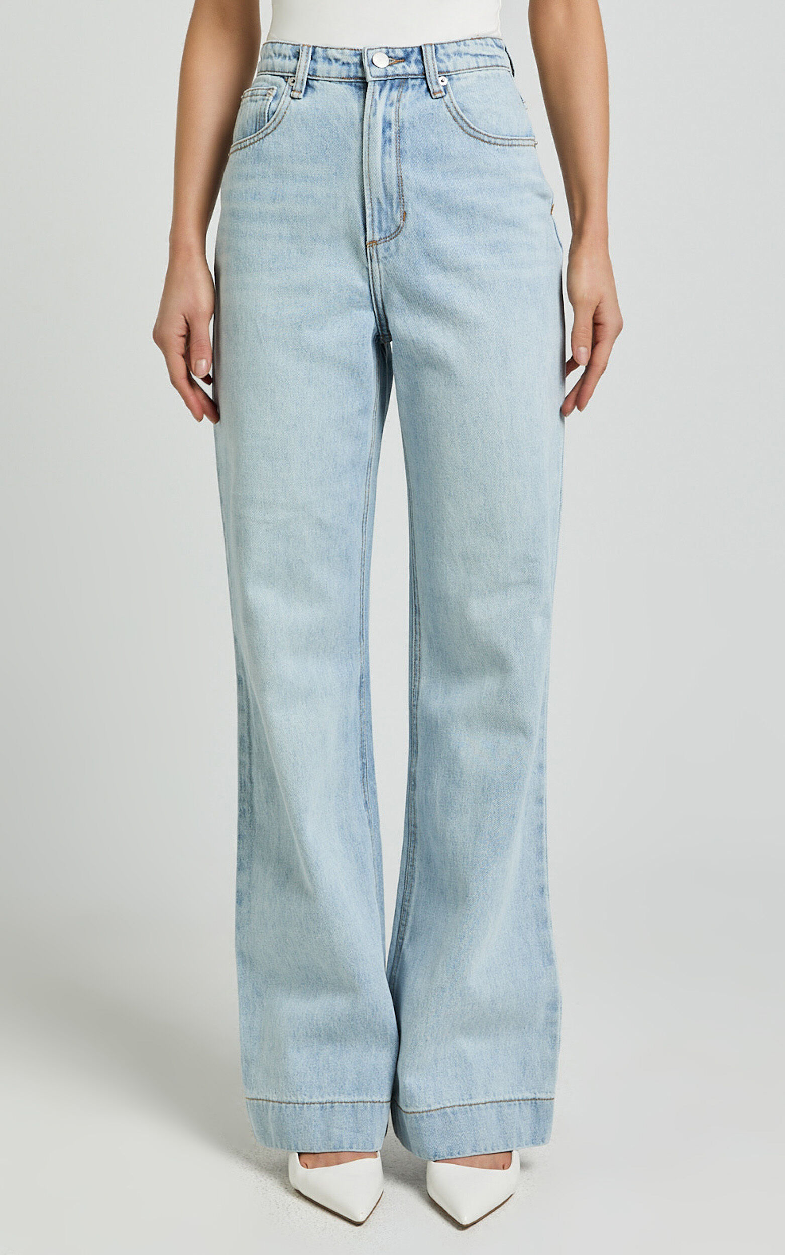 Emman Jeans - High Waisted Cotton Wide Leg Denim Jeans in Sunday Blue