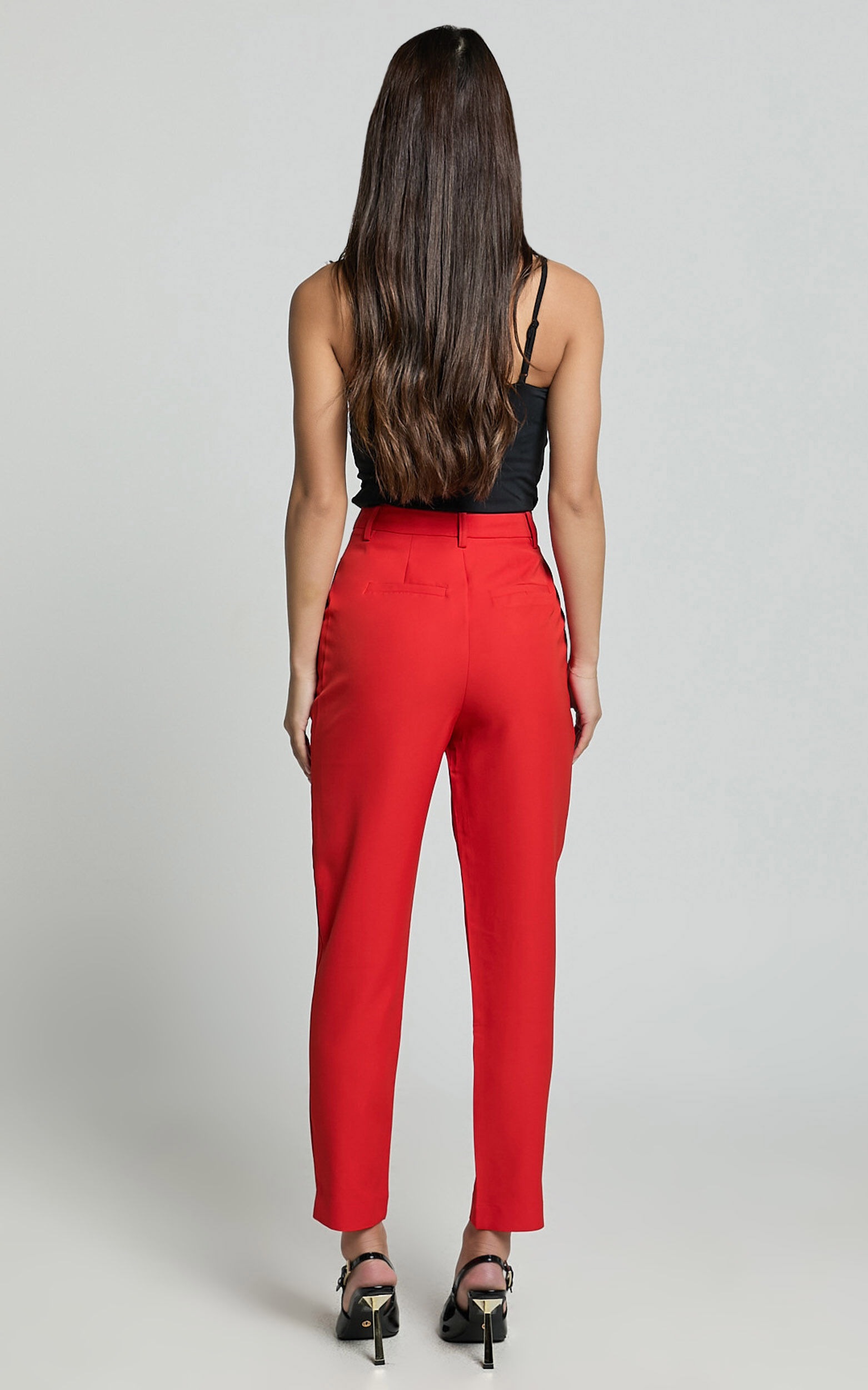 Hermie Pants - High Waisted Cropped Tailored Pants in Red