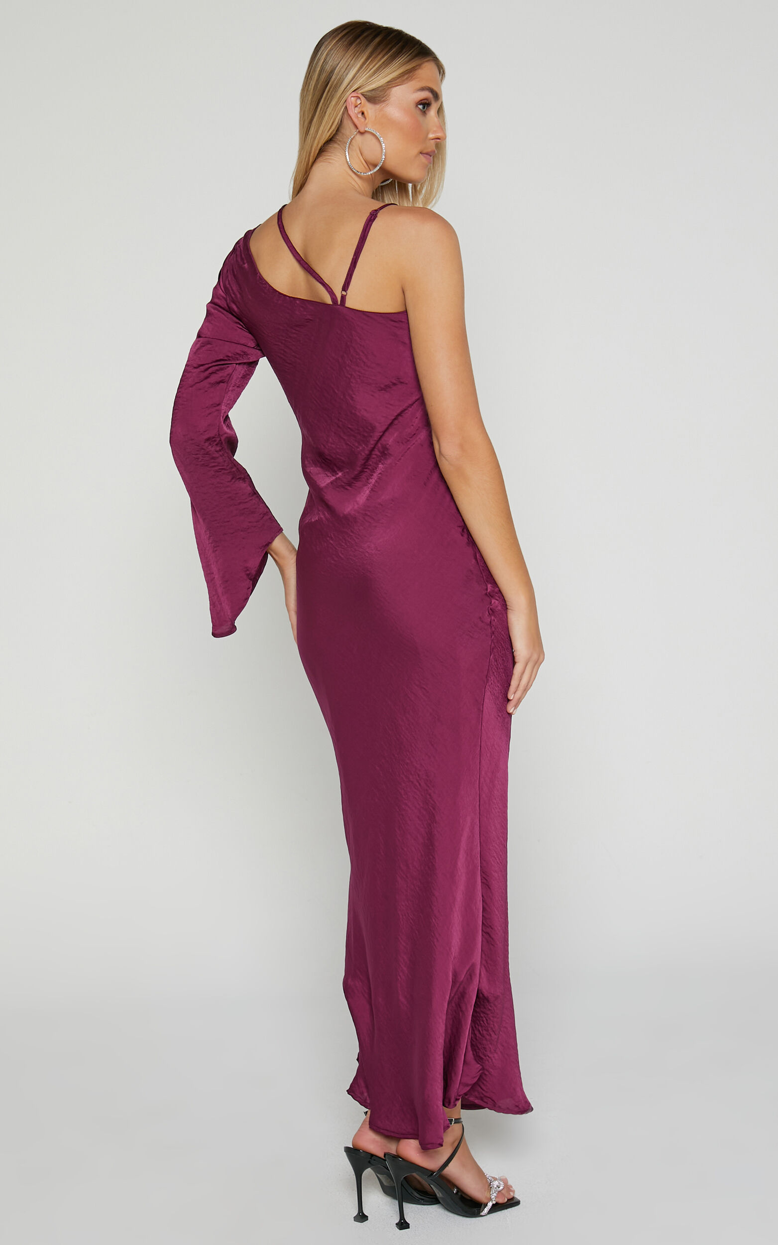 Khacy Midi Dress - One Shoulder Halter Dress in Plum