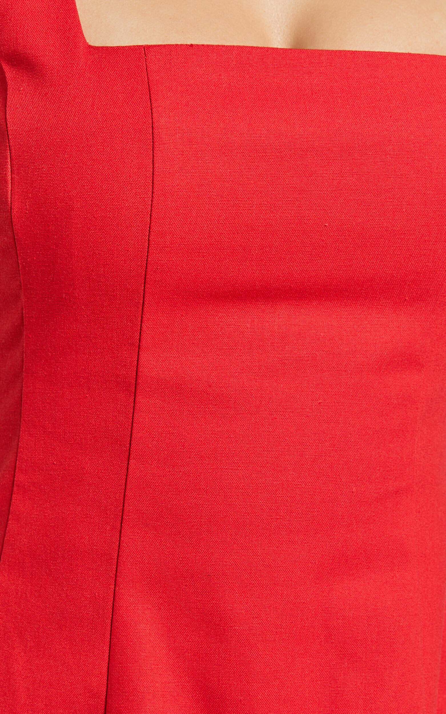 Adiana Mini Dress - Linen Square Neck Shirred Back A Line Dress in Red