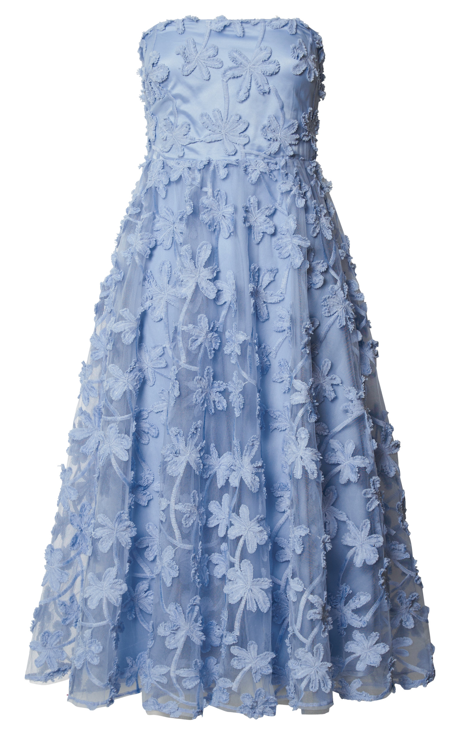 Rheiva Midi Dress - Strapless 3D Embroidery Midi Dress in SOFT BLUE
