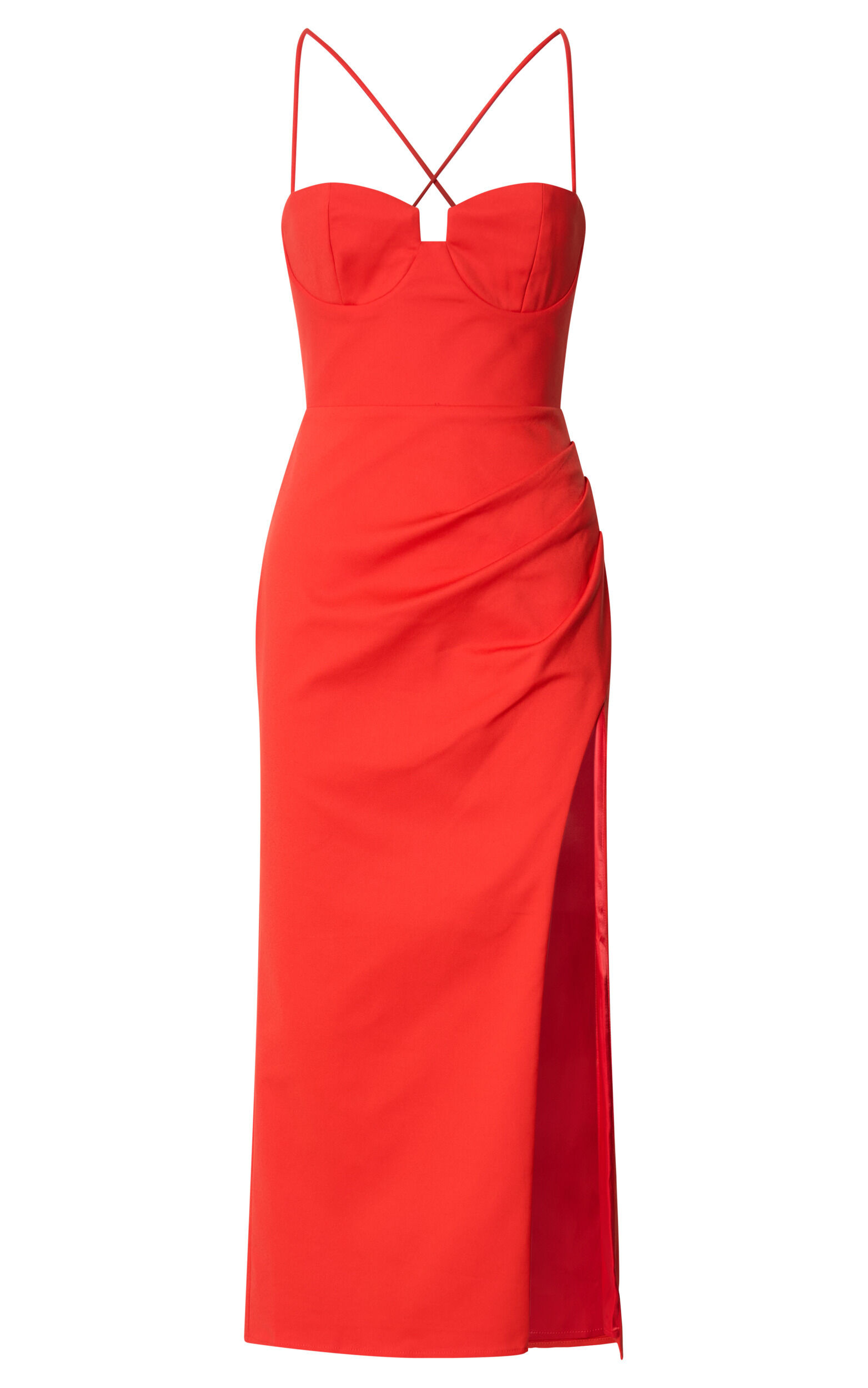 Alissa Midi Dress - Bustier Strappy Pleat Side Fitted Dress in Tangerine