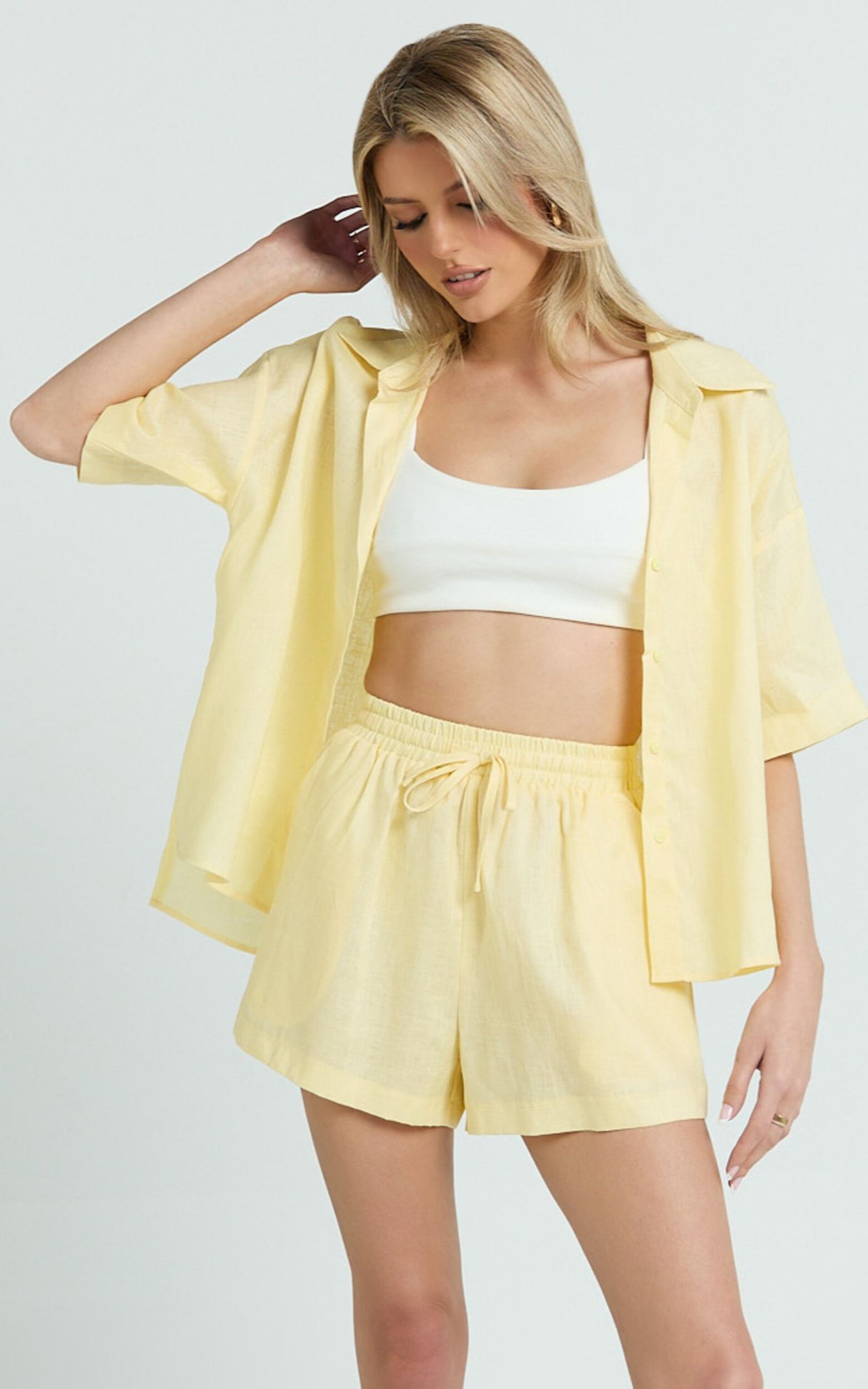 Ramona Top - Linen Short Sleeve Shirt in Lemon