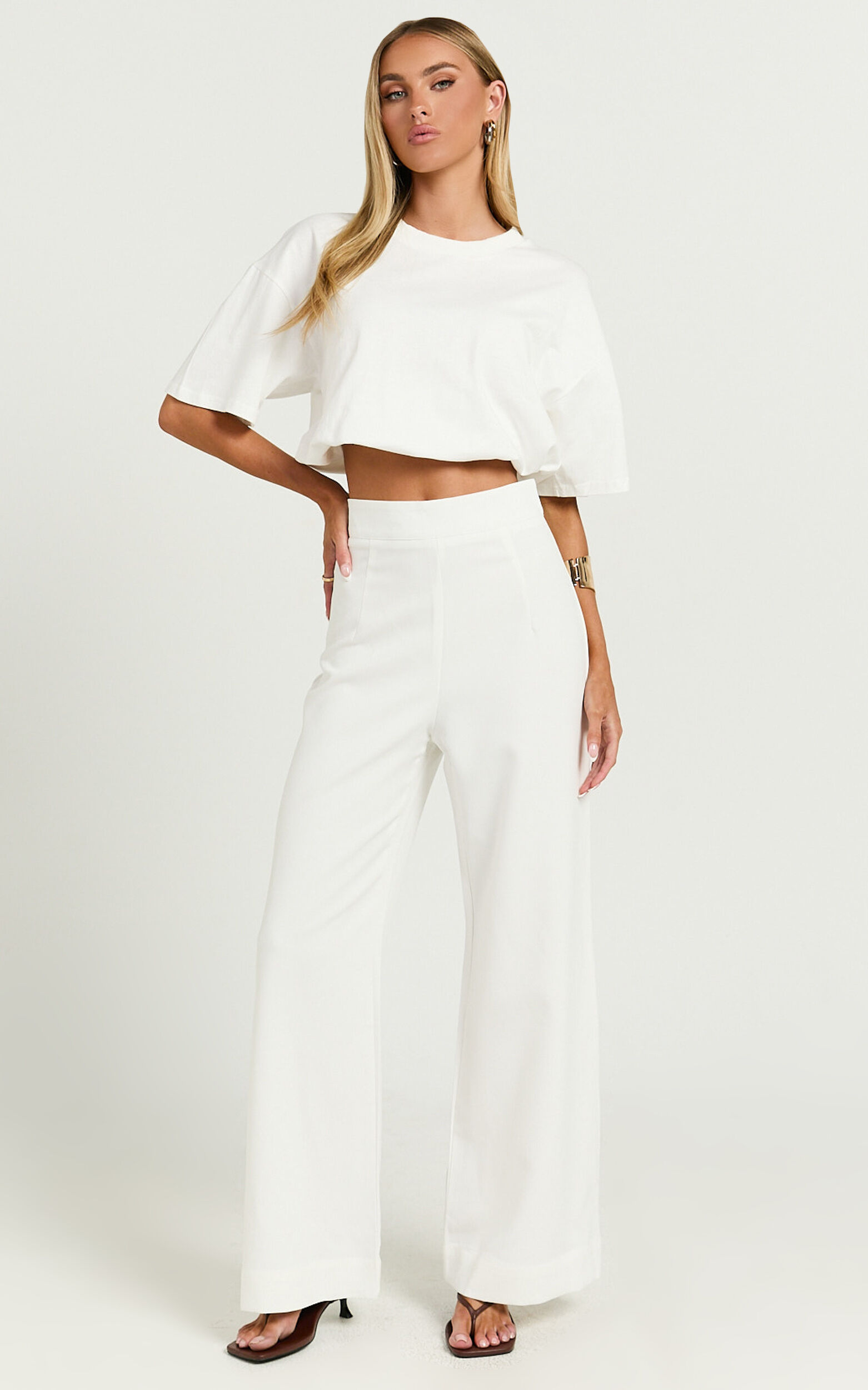 Aileen Pant - High Waisted Tailored Wide Leg Pant in White