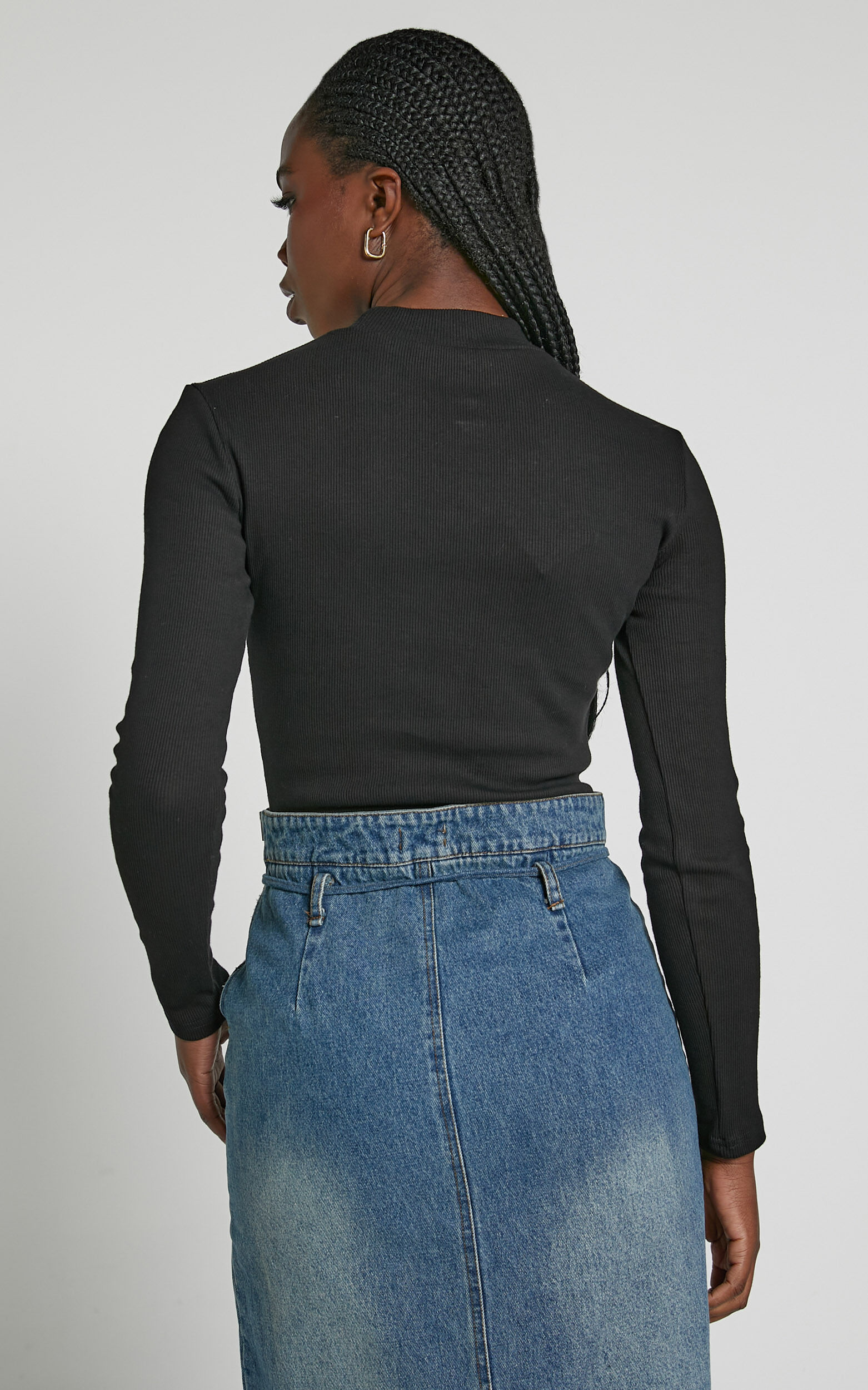 Cynlee Bodysuit - Cut Out Long Sleeve Bodysuit in Black