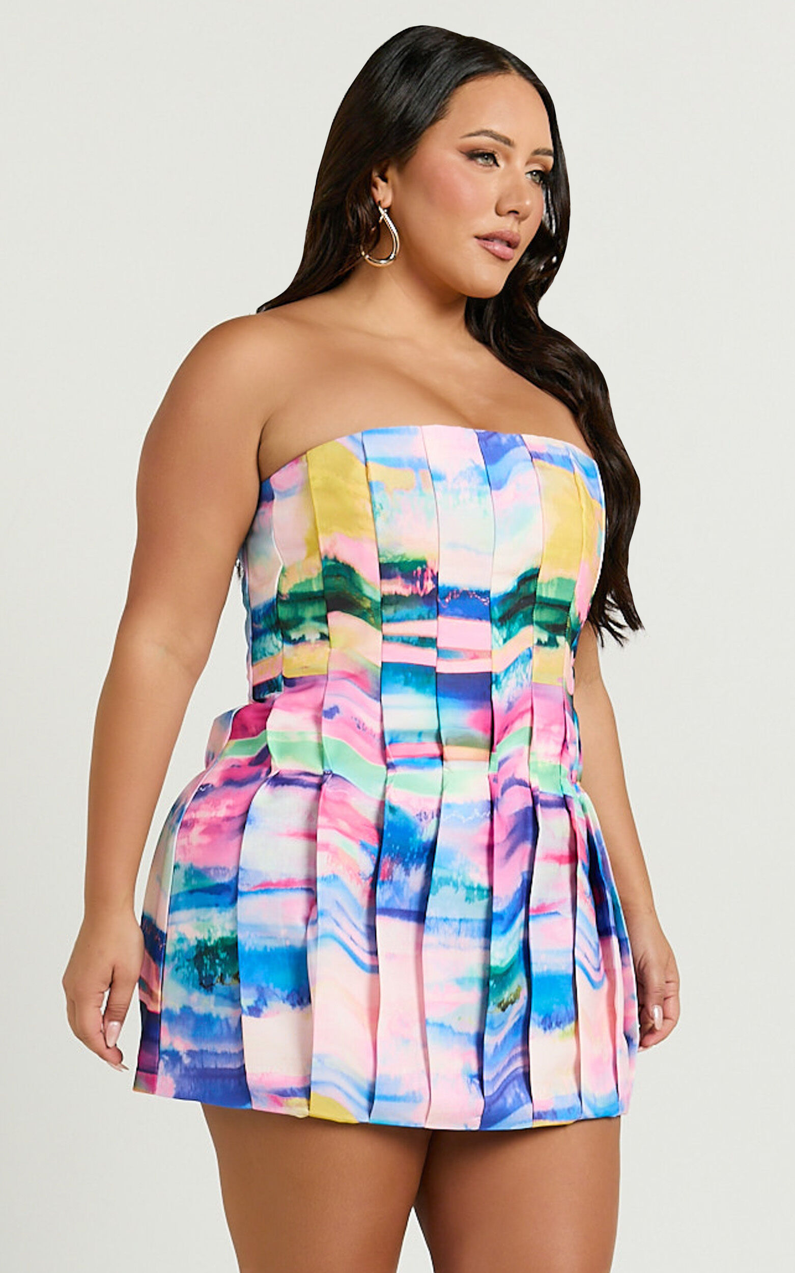 Amalie The Label - Julietta Corset Panel Mini Dress in Abstract Sunset Print