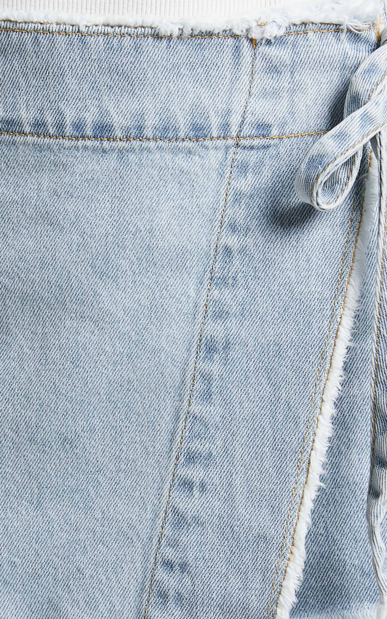 Ellyza Skort - Recycled Cotton Frayed Edge Wrap Denim Skort in Mid Blue Wash