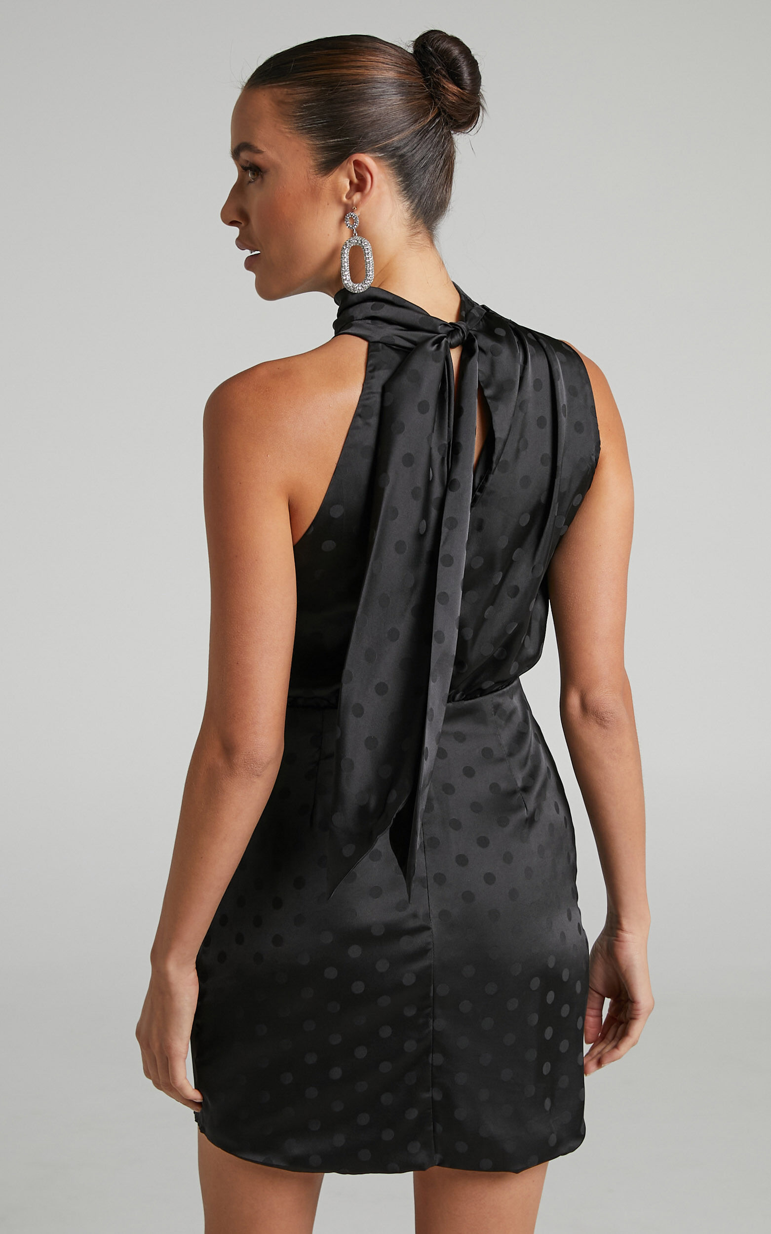 Rammey Mini Dress - High Neck Draped Dress in Black