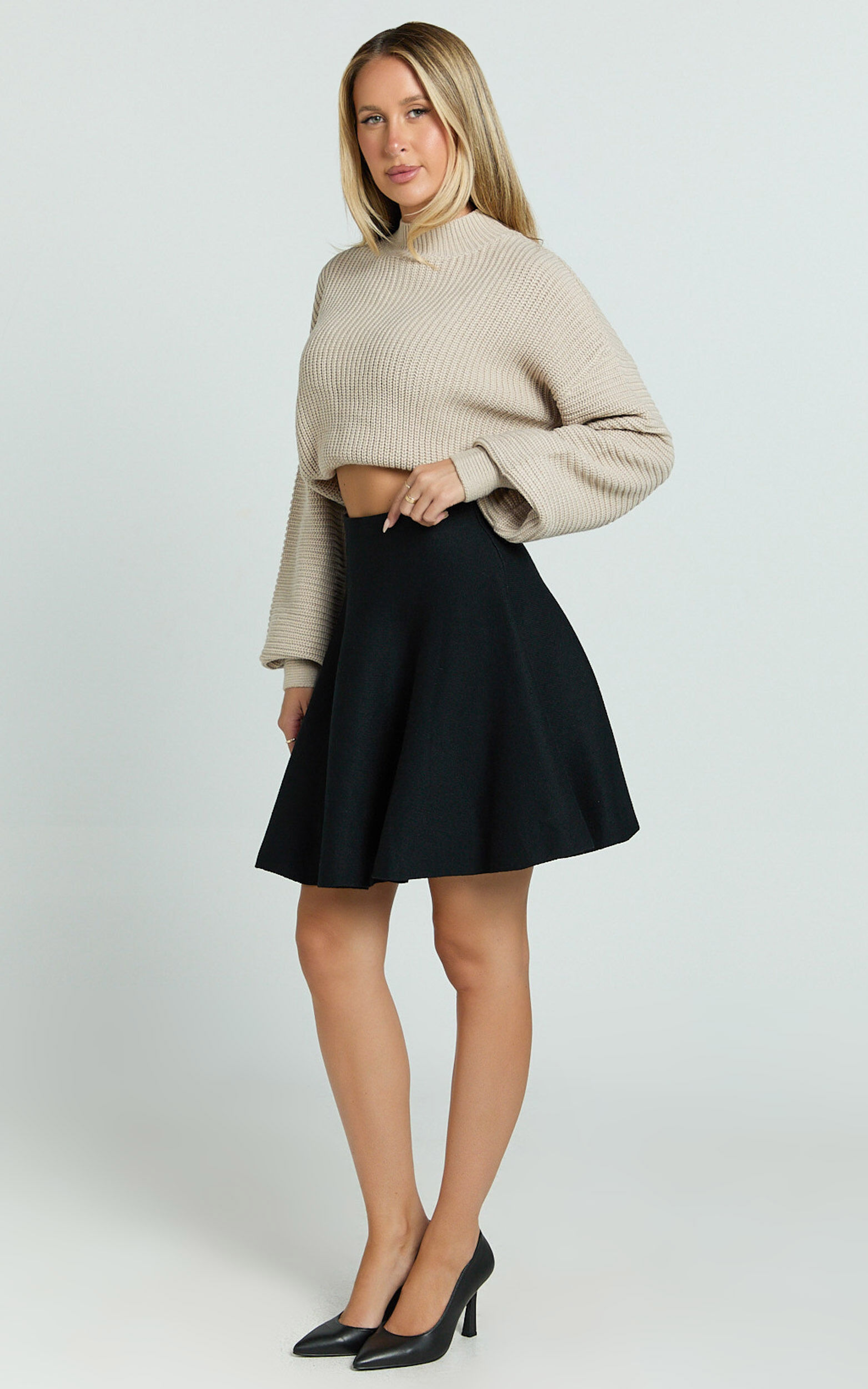 Farrah Mini Skirt - High Waisted A Line Skirt in Black