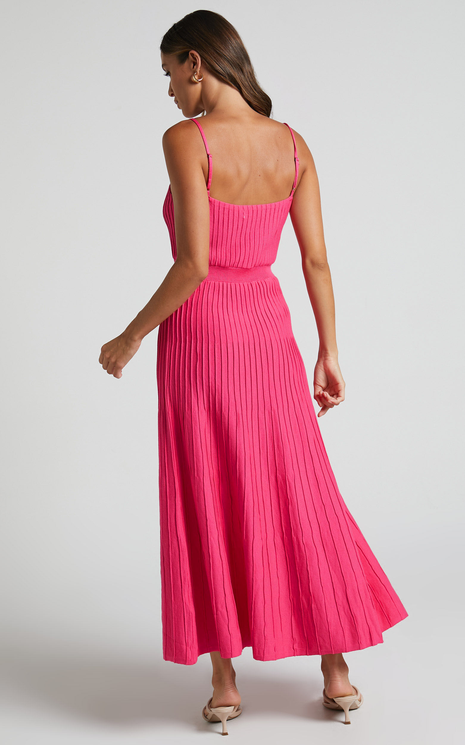 Donissa Midi Dress - Panelled Knit Dress in Hot Pink