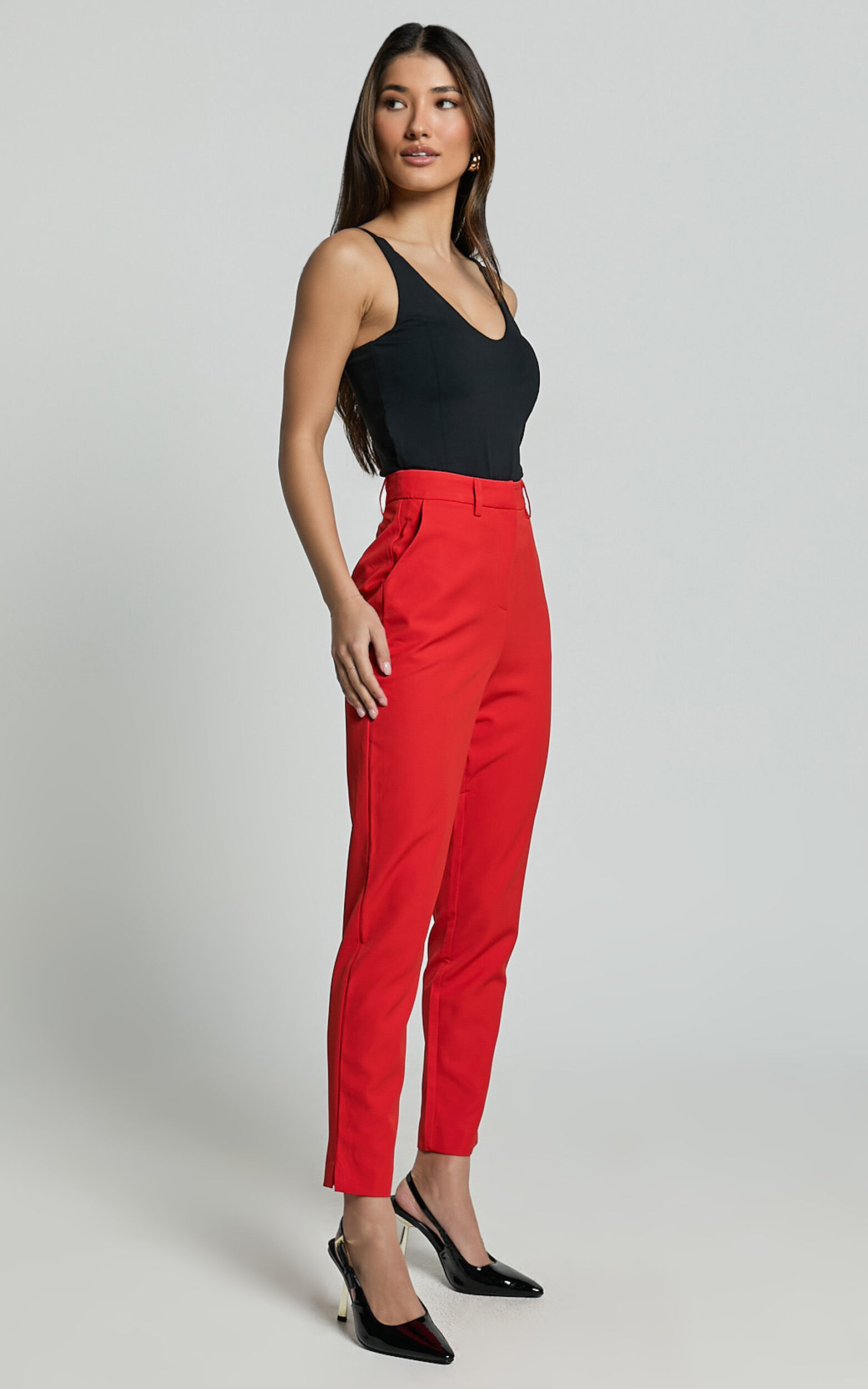 Hermie Pants - High Waisted Cropped Tailored Pants in Red