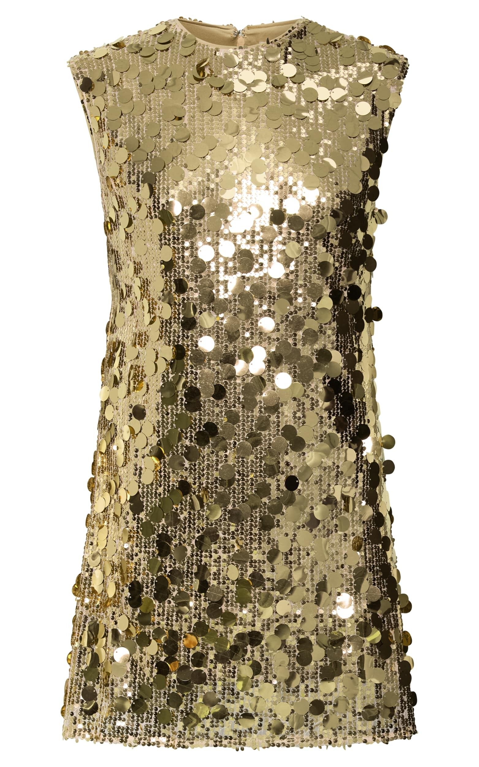 Tracy Mini Dress - Disc Sequin Shift Dress in Gold