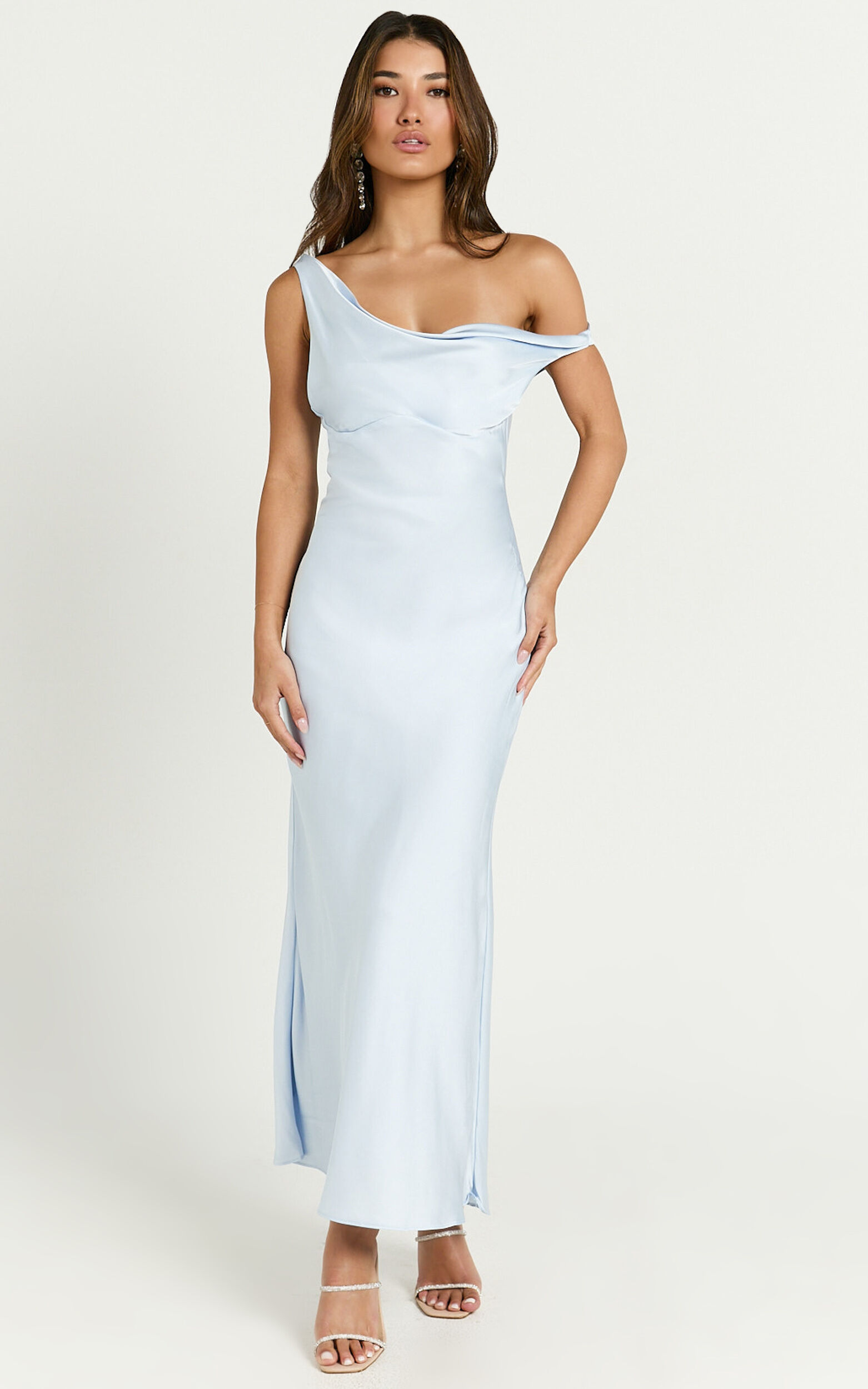 Alexia Midi Dress - One Shoulder Bust Slip Dress in Ice Blue