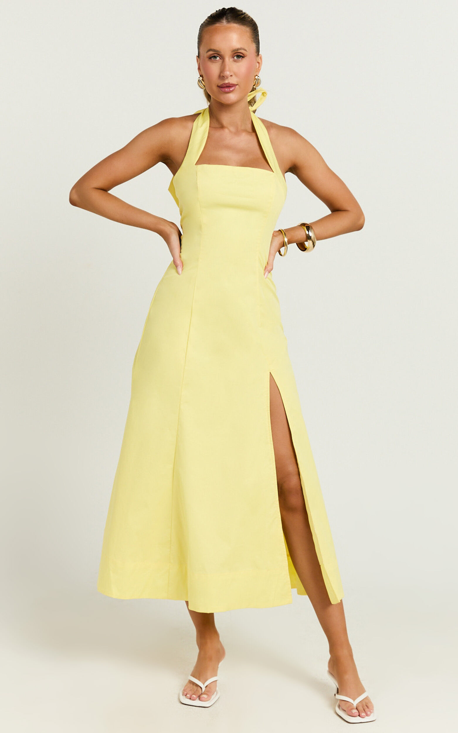 Narissa Midi Dress - Halter A Line Dress in Lemon
