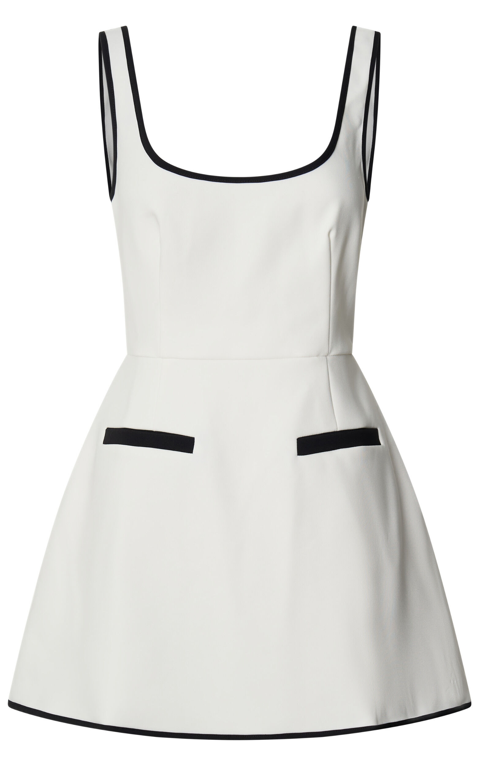 Pauline Mini Dress - Contrast Square Neck Fit and Flare Dress in Ivory