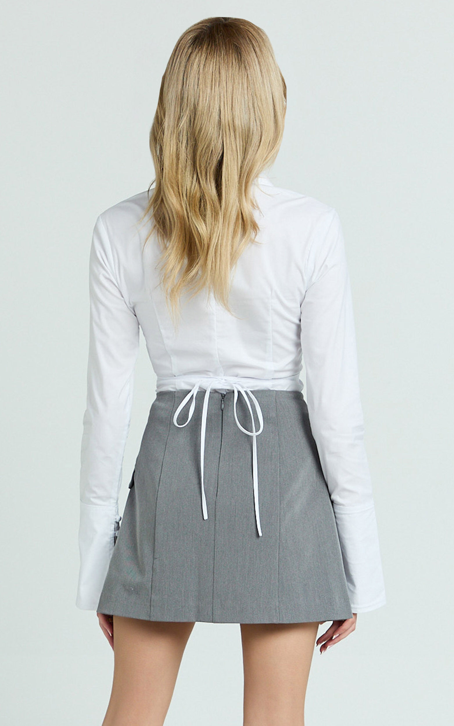 Lois Mini Skirt - Pocket Split Workwear Skirt in Grey