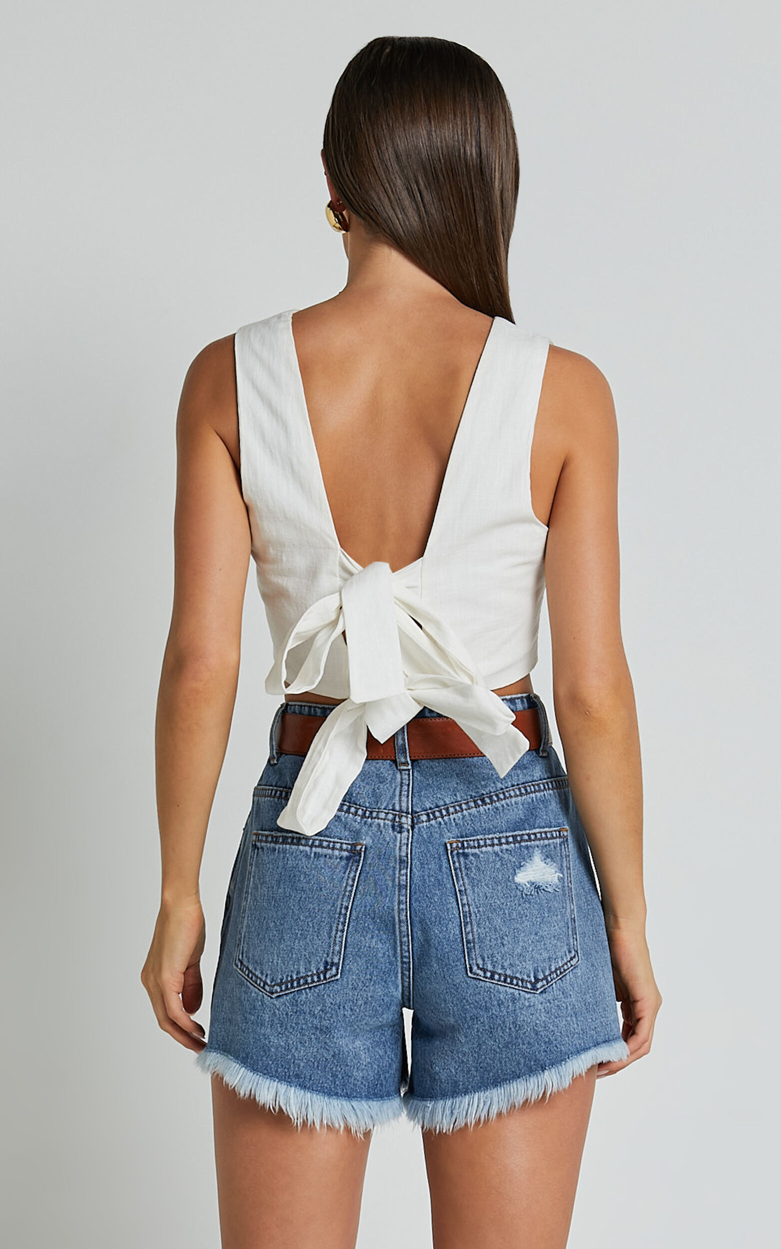 Mindae Shorts - Recycled Cotton Ripped Denim Shorts in Blue