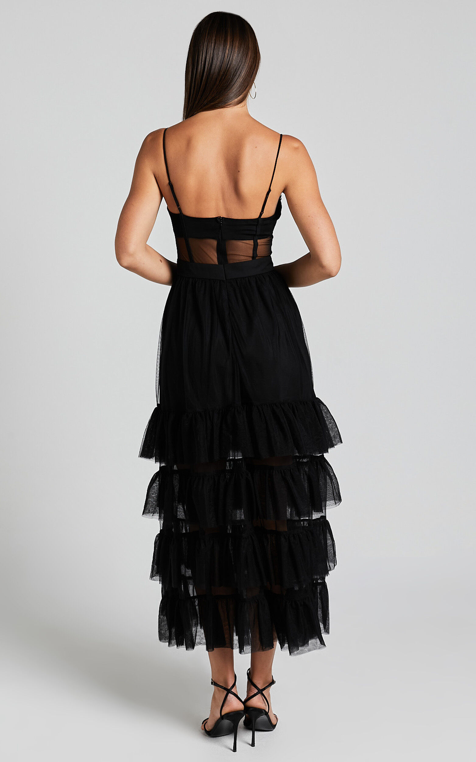 Evelynn Maxi Dress - Sweetheart Corset Bodice Fit & Flare Tiered in Black