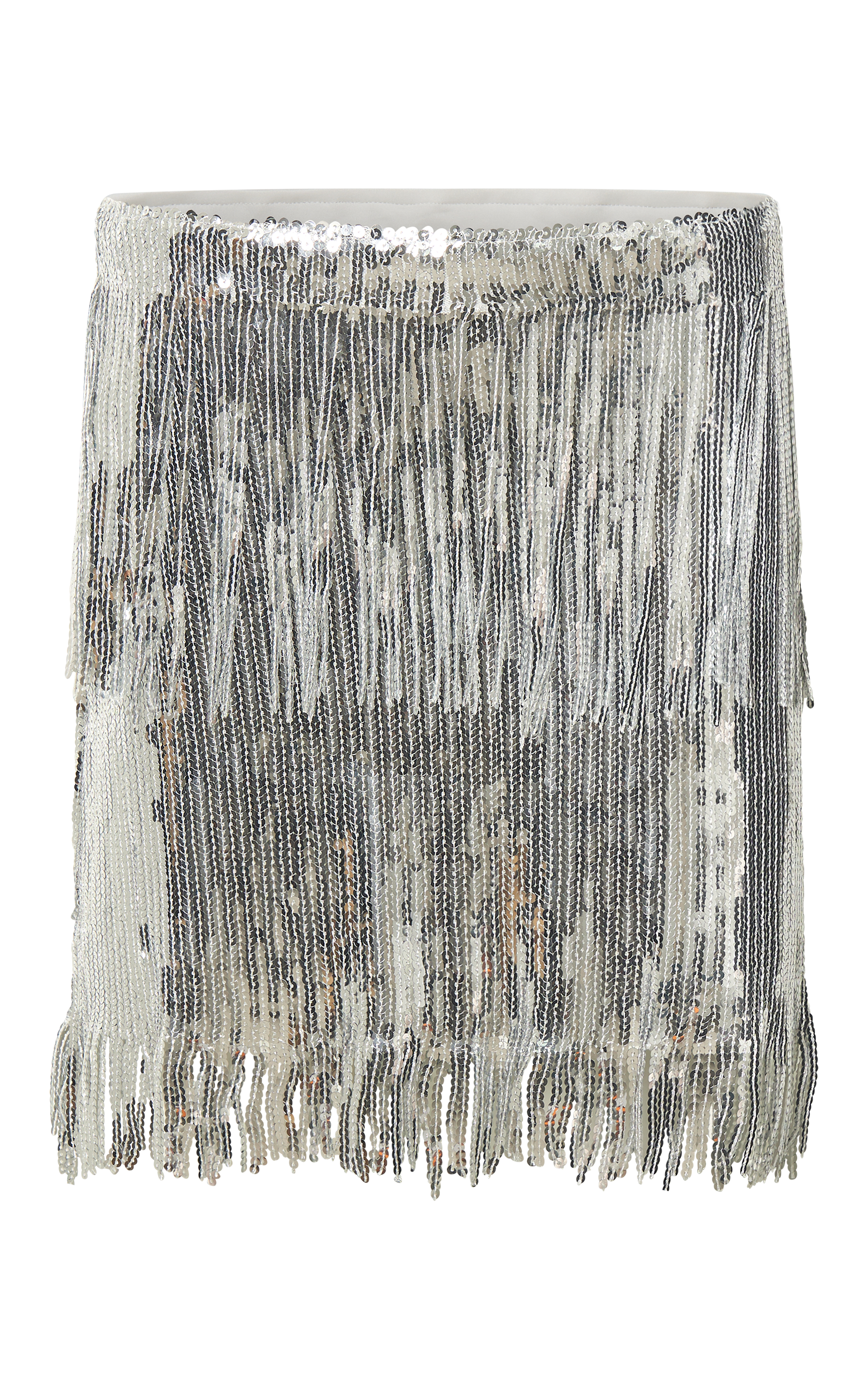 Paris Mini Skirt - Sequin Fringe High Waisted Skirt in Silver