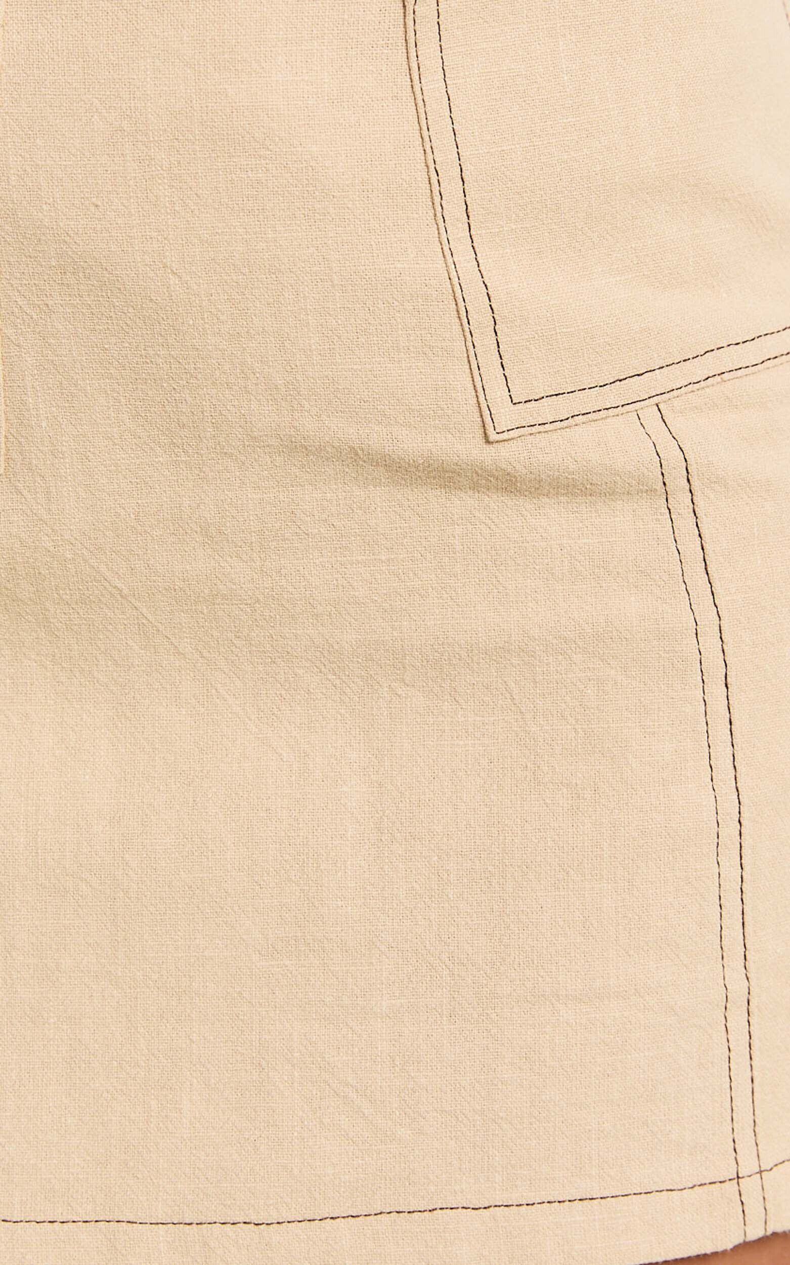 Skyler Mini Skort- Linen Look Cargo Mini Skort in Beige