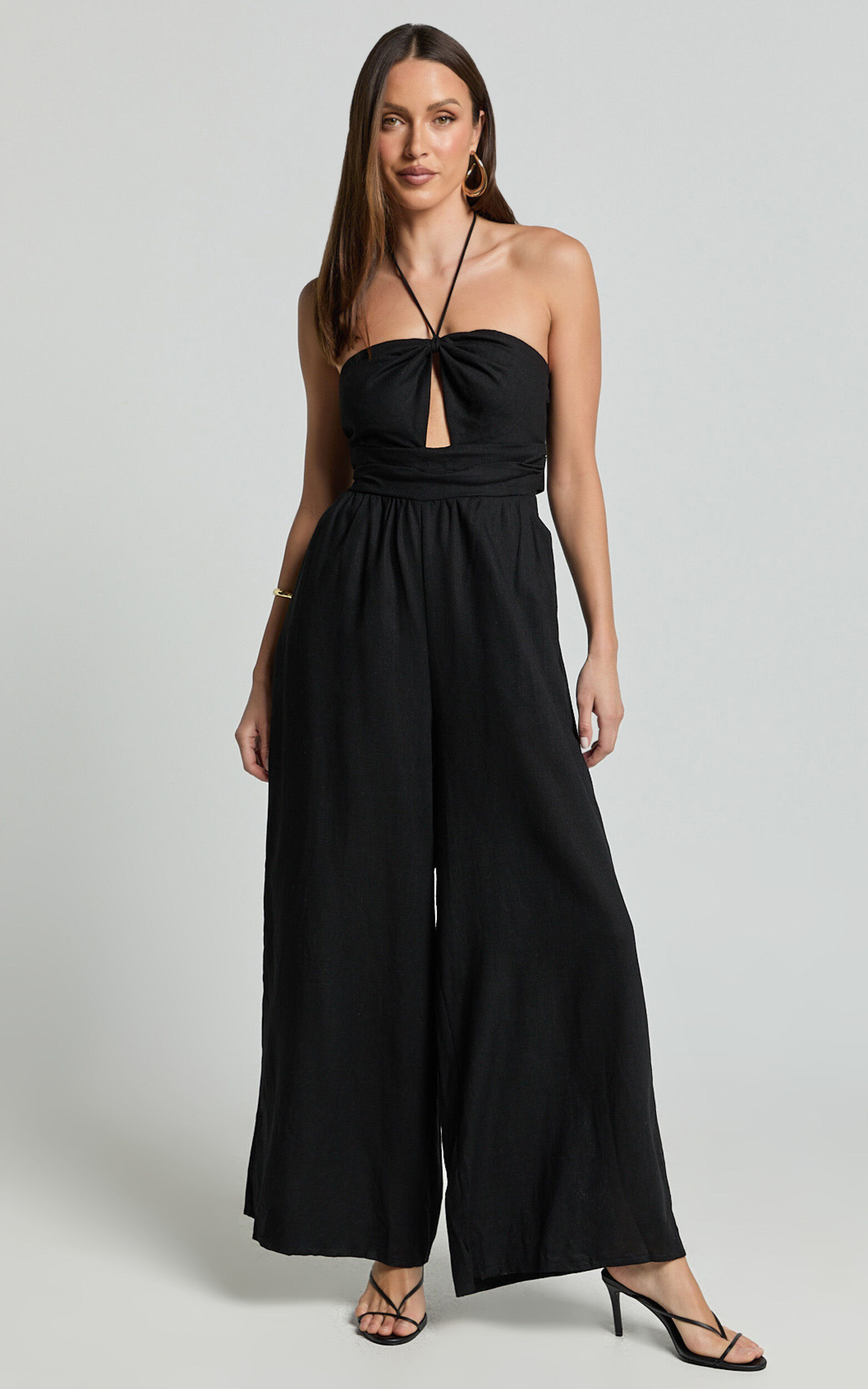 Isla Jumpsuit - Linen Halter Neck Jumpsuit in Black