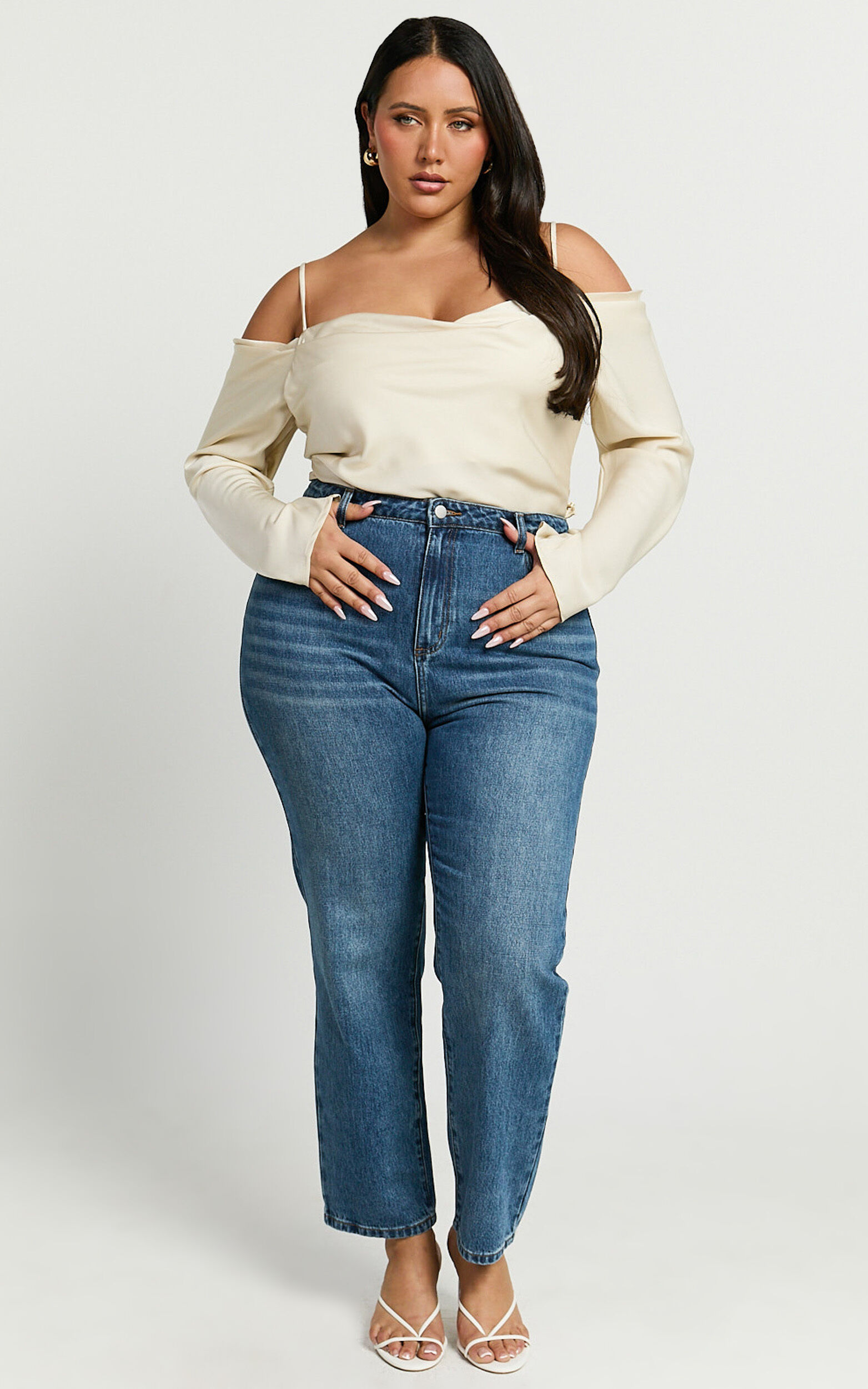 Julian Top - Off Shoulder Long Sleeve Cowl Neck Top in Ivory
