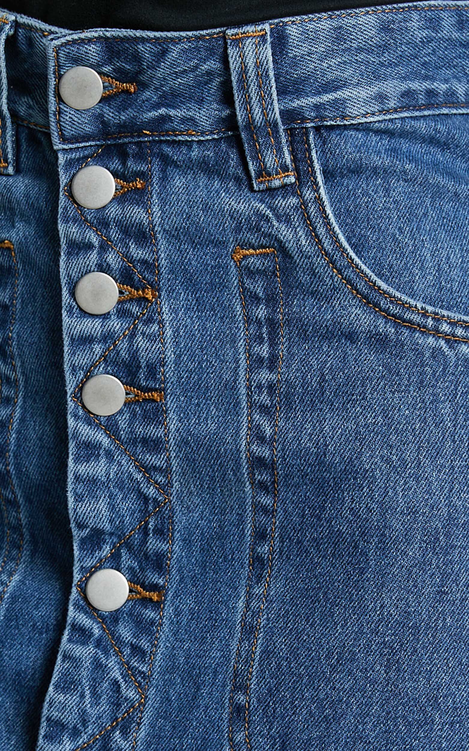 Alisa Midi Skirt - Button Through A Line Denim Skirt in Dark Blue Wash