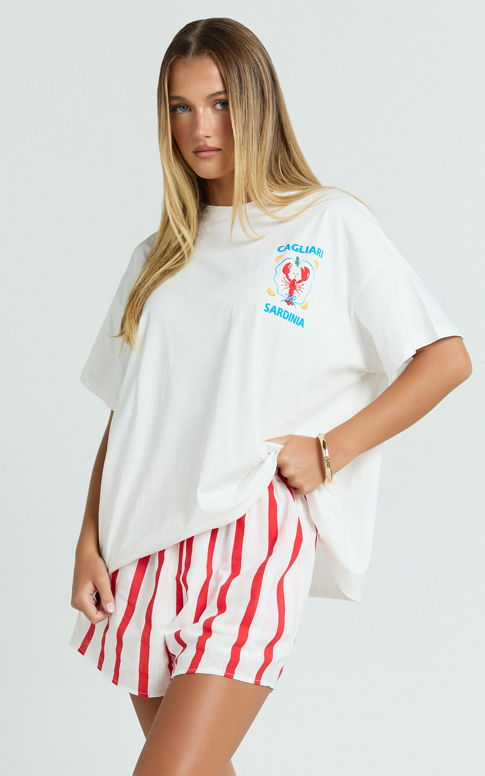 Hina Two Piece Set - Lobster T-Shirt Set in Red/White