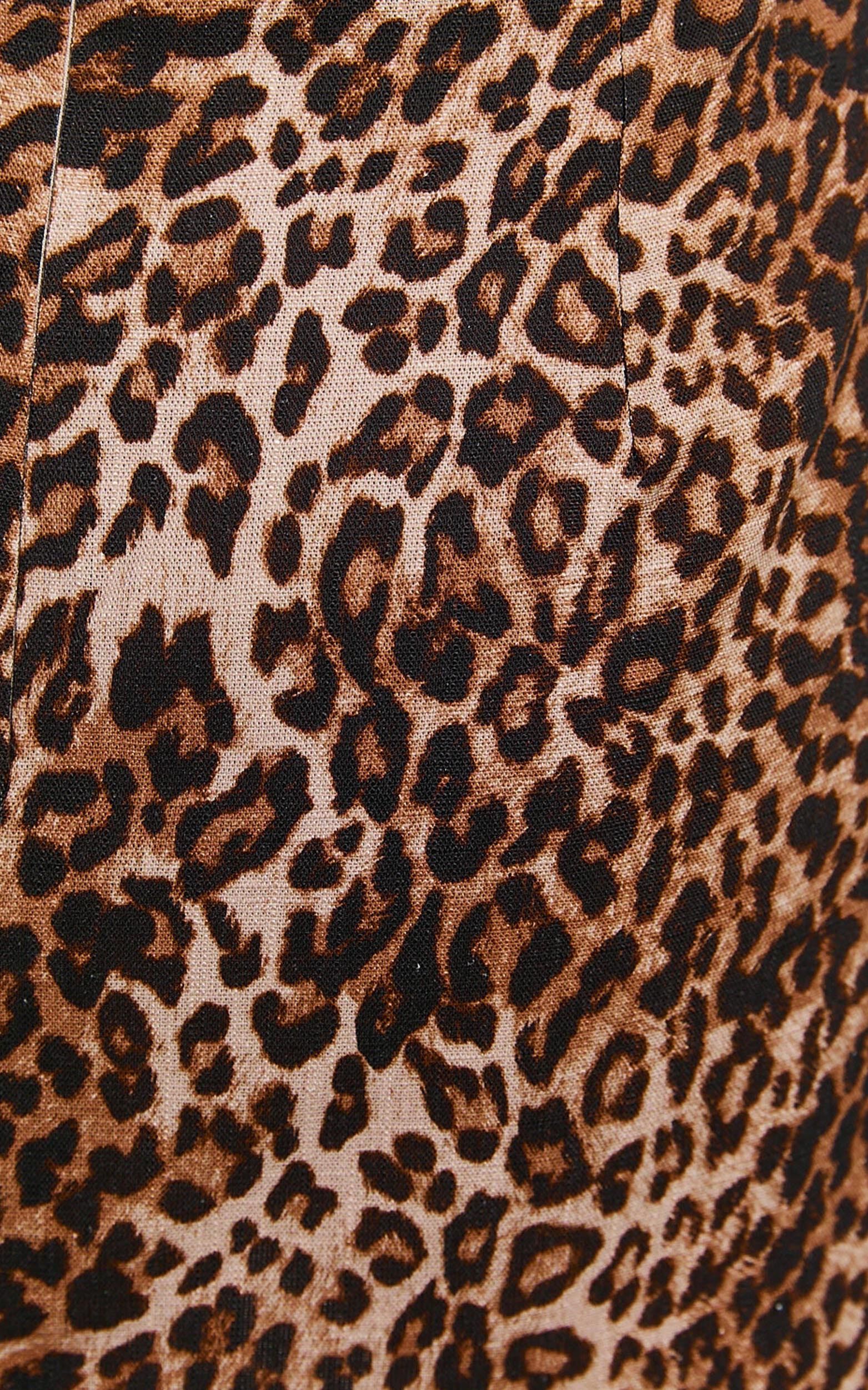 Laney Mini Linen Skirt - High Waist A Line Skirt in Leopard Print