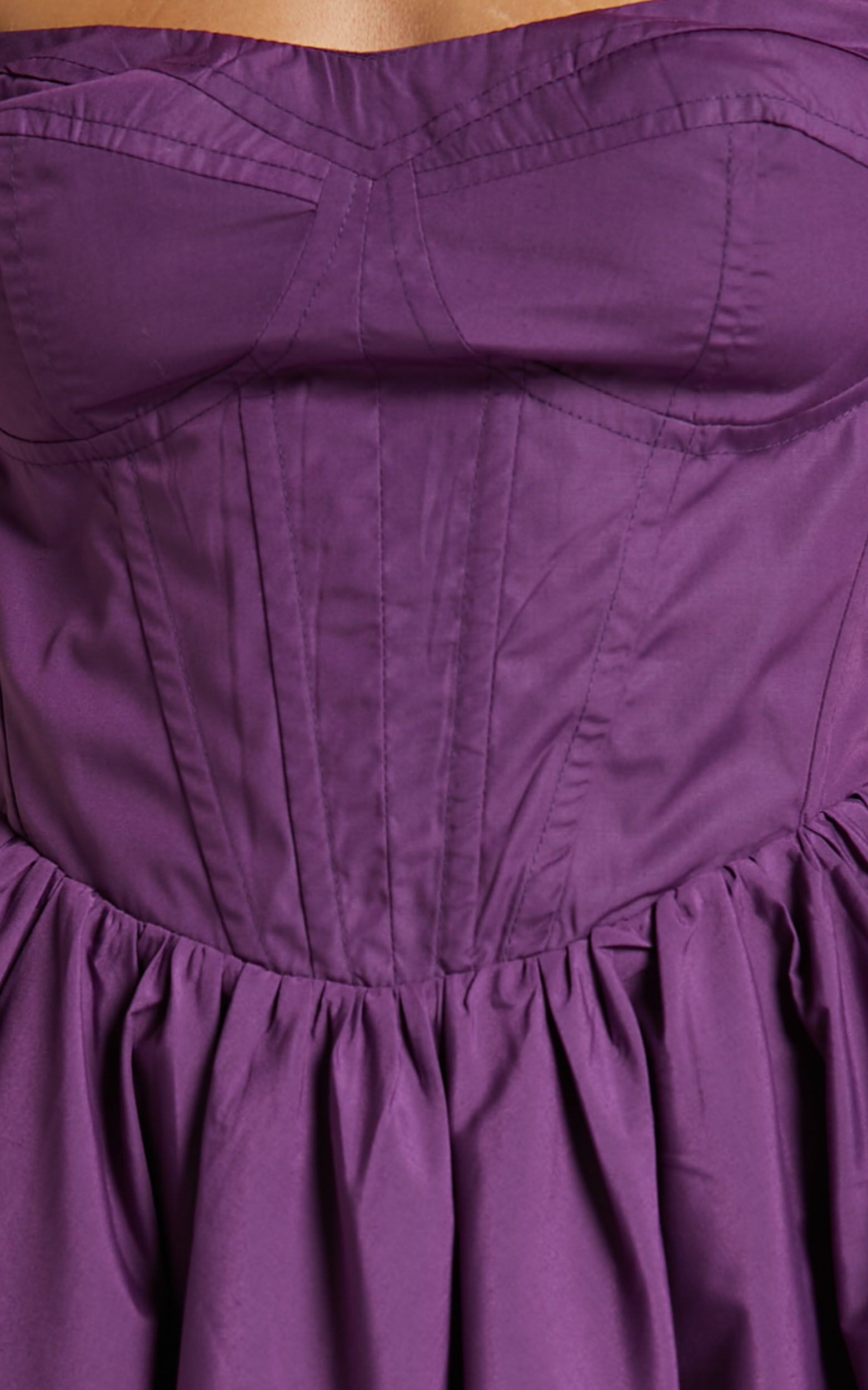 Souza Mini Dress - Fit and Flare Puff Sleeve Corset Dress in Dark Amethyst