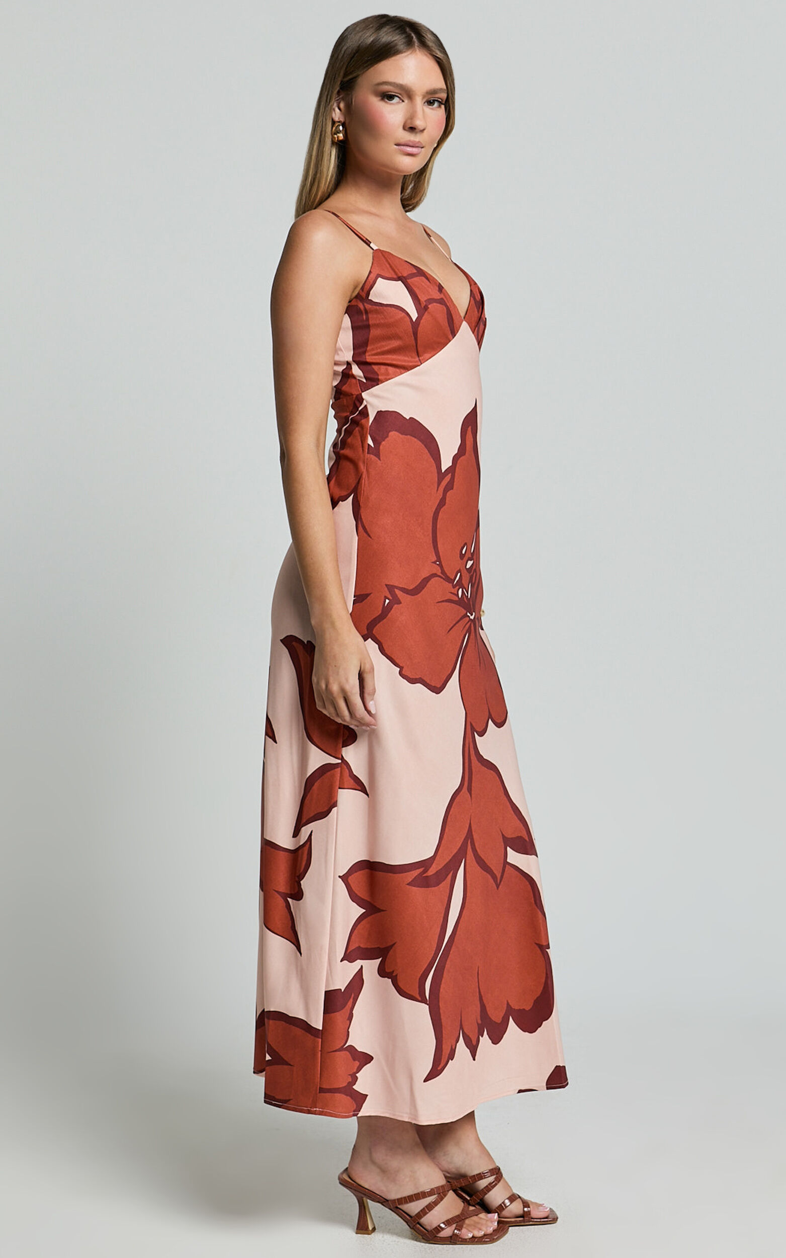 Brandi Midi Dress - Pleated Bodice Bias Slip Dress Dress in Hazel Garden Print