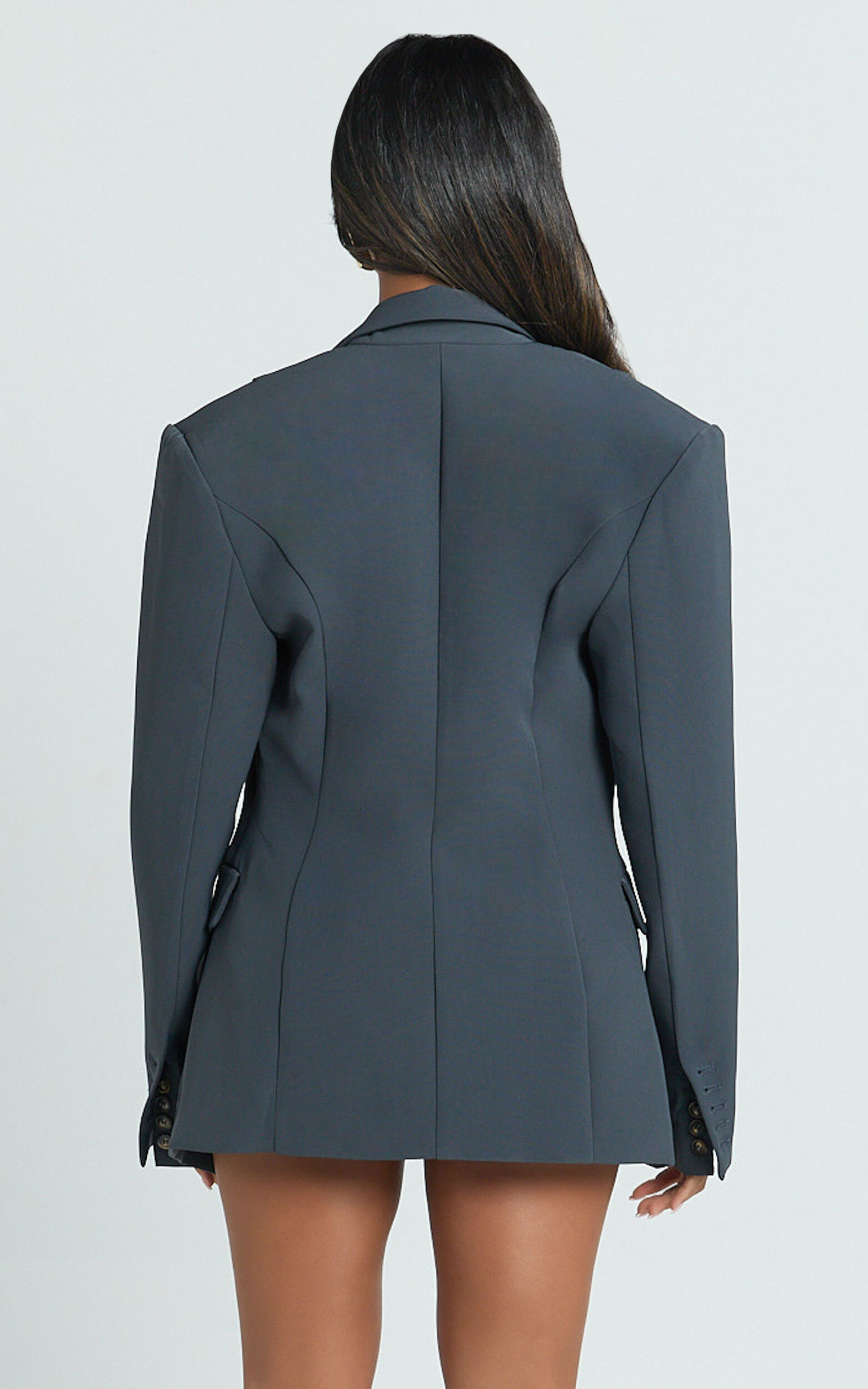 Jenni Blazer - Oversized Shoulder Cross Over Blazer in Slate Grey