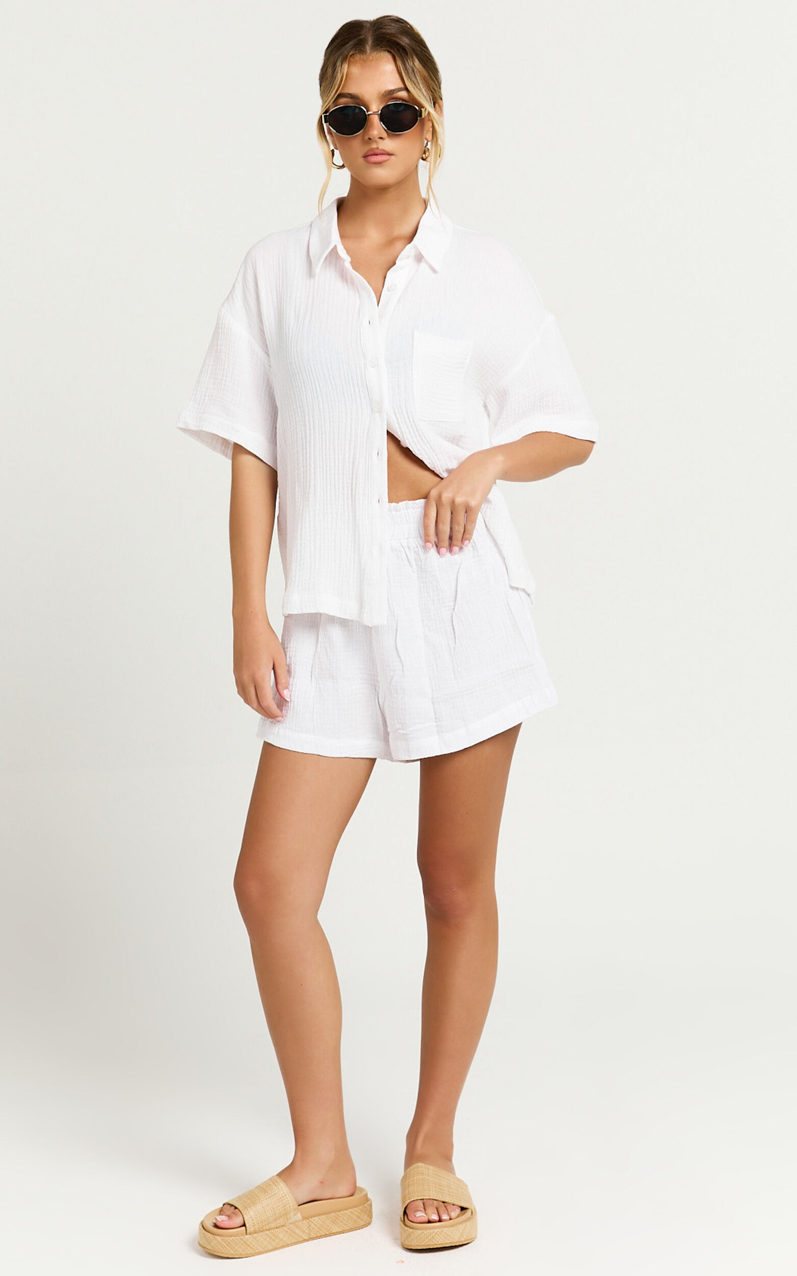 Donita Top - Button Up Shirt Top in White