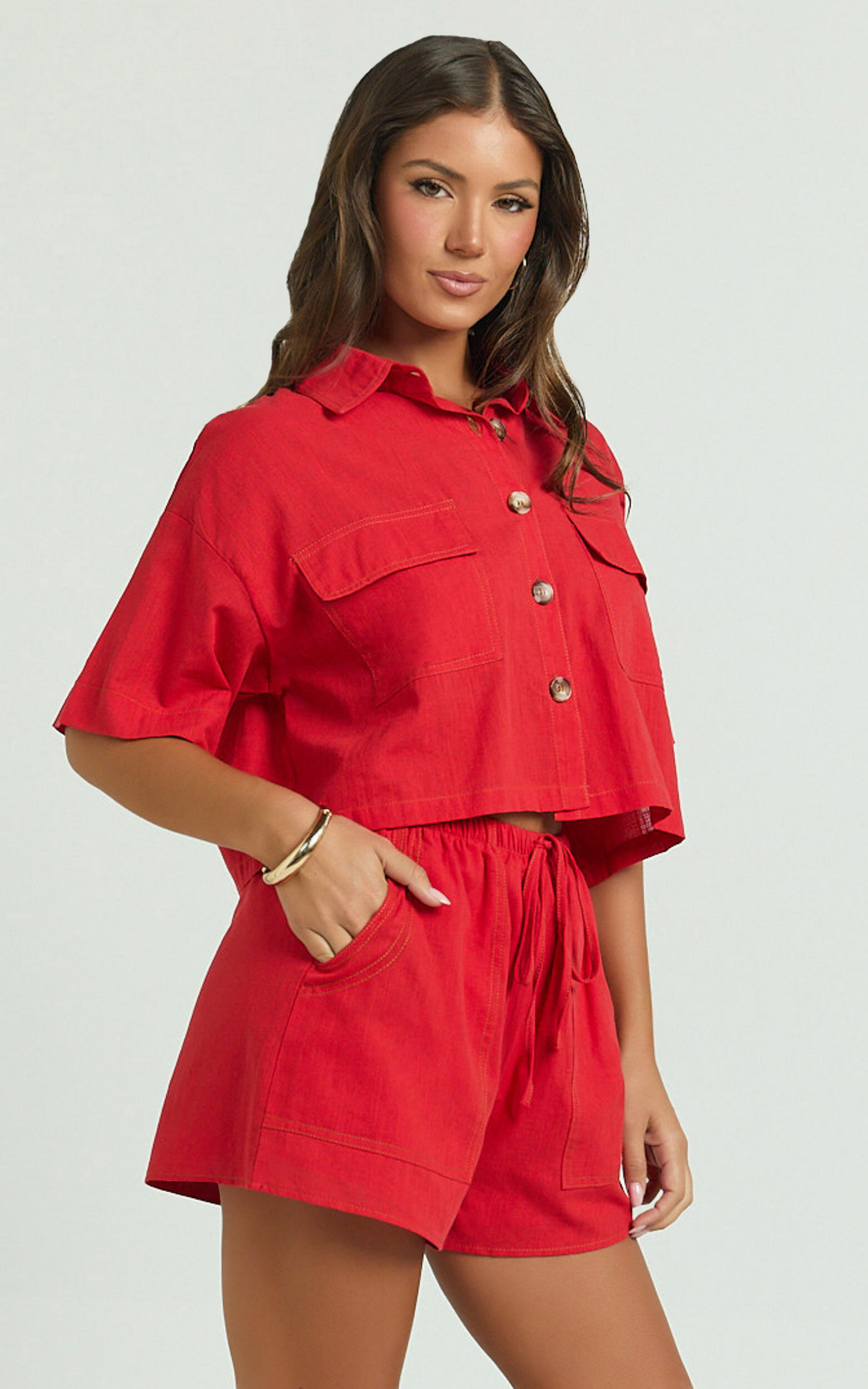 Adana Two Piece Set - Crop Two Piece Set in Red