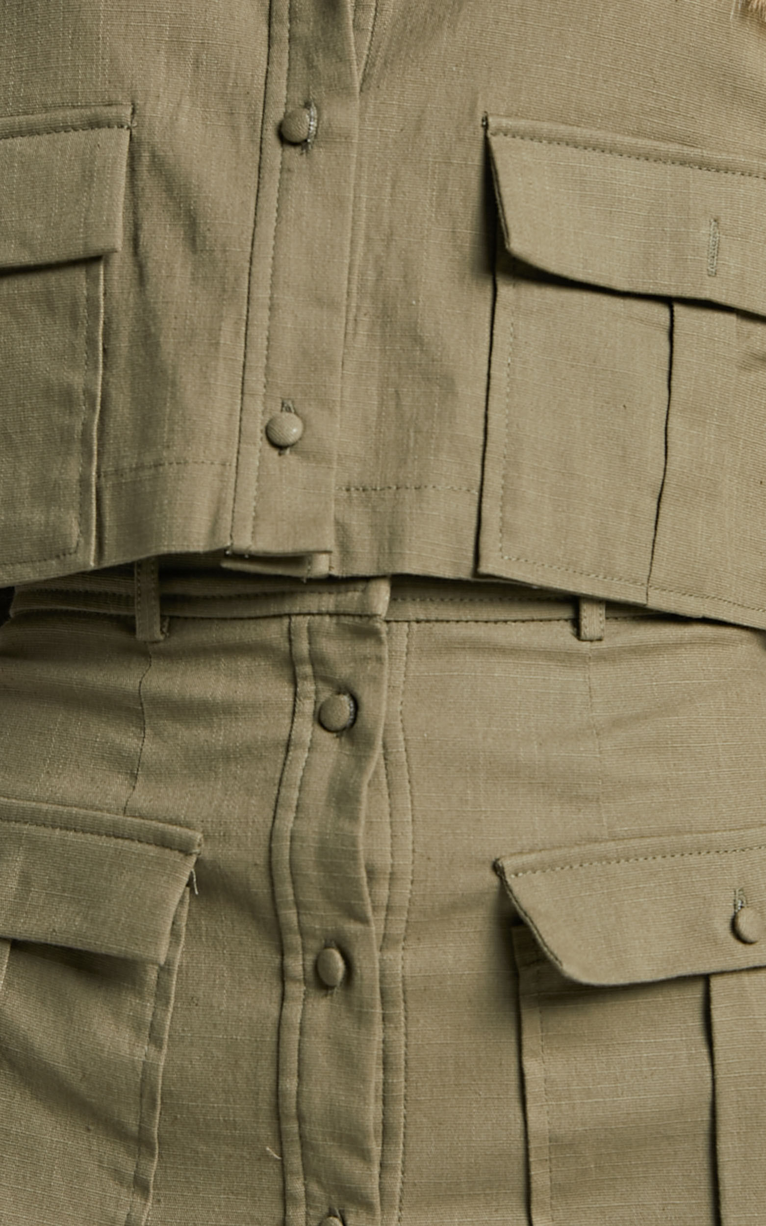 Davina Two Piece Set - Button Front Top and Midi Skirt Set in Khaki